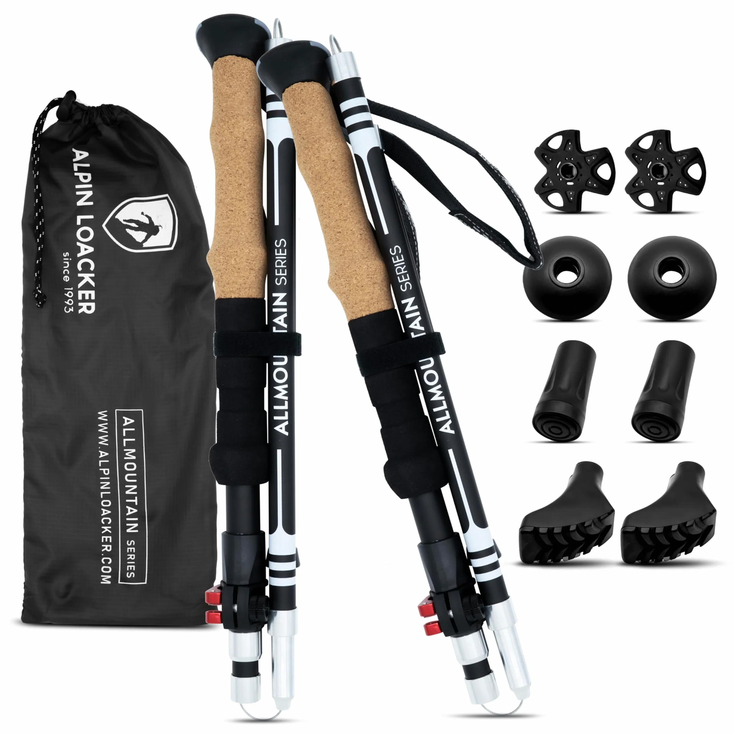 Alpin Loacker Bastones de Trekking Plegables en Carbono y Aluminio | Ligeros, Resistentes y Regulables, Multiusos para Alpinismo, Nordic Walking, Esquí y Trail Running