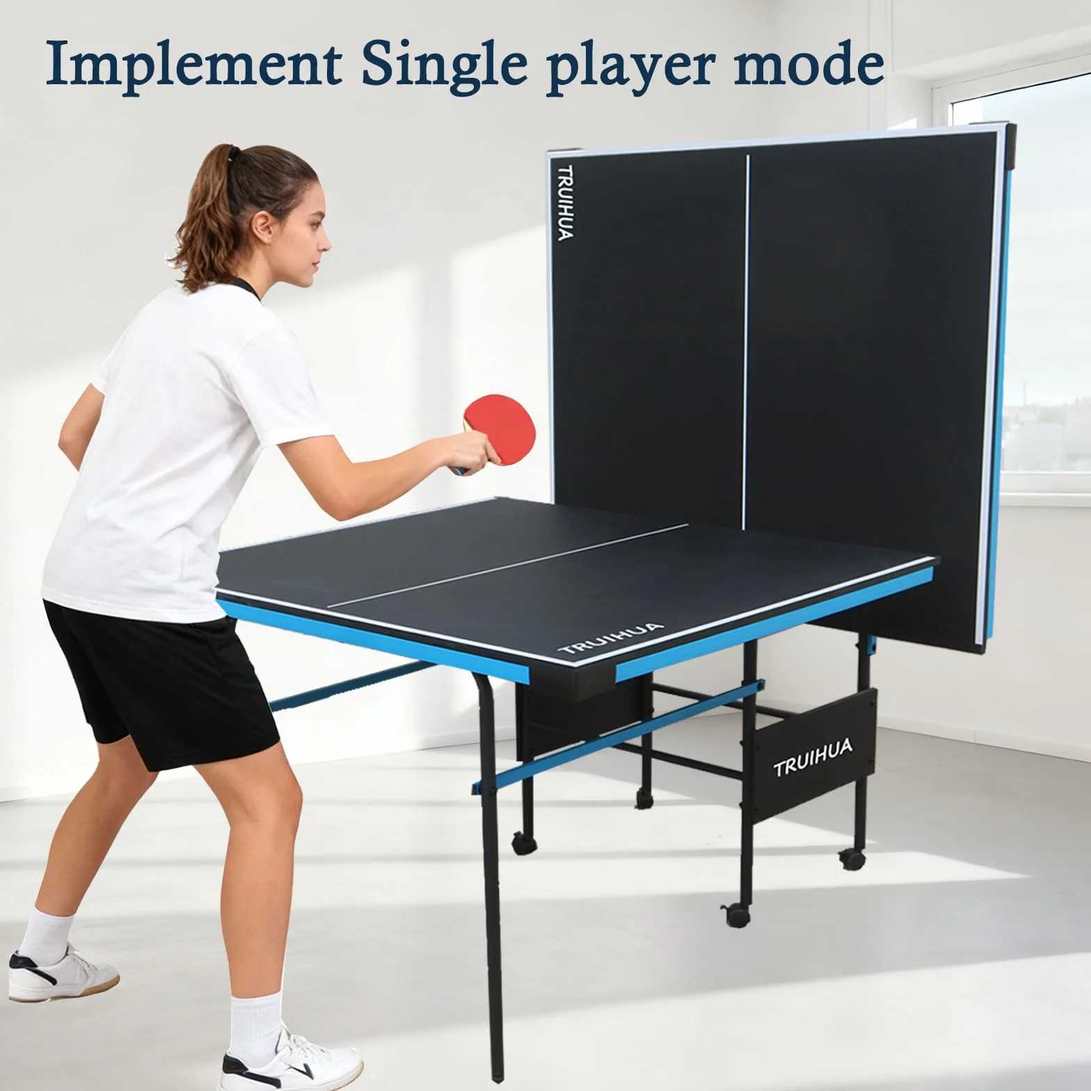7FT Mesa de ping pong interior junior compacta plegable mesa mesa para exteriores con raqueta de ping pong y red para niños 210 x 117 x 76 cm