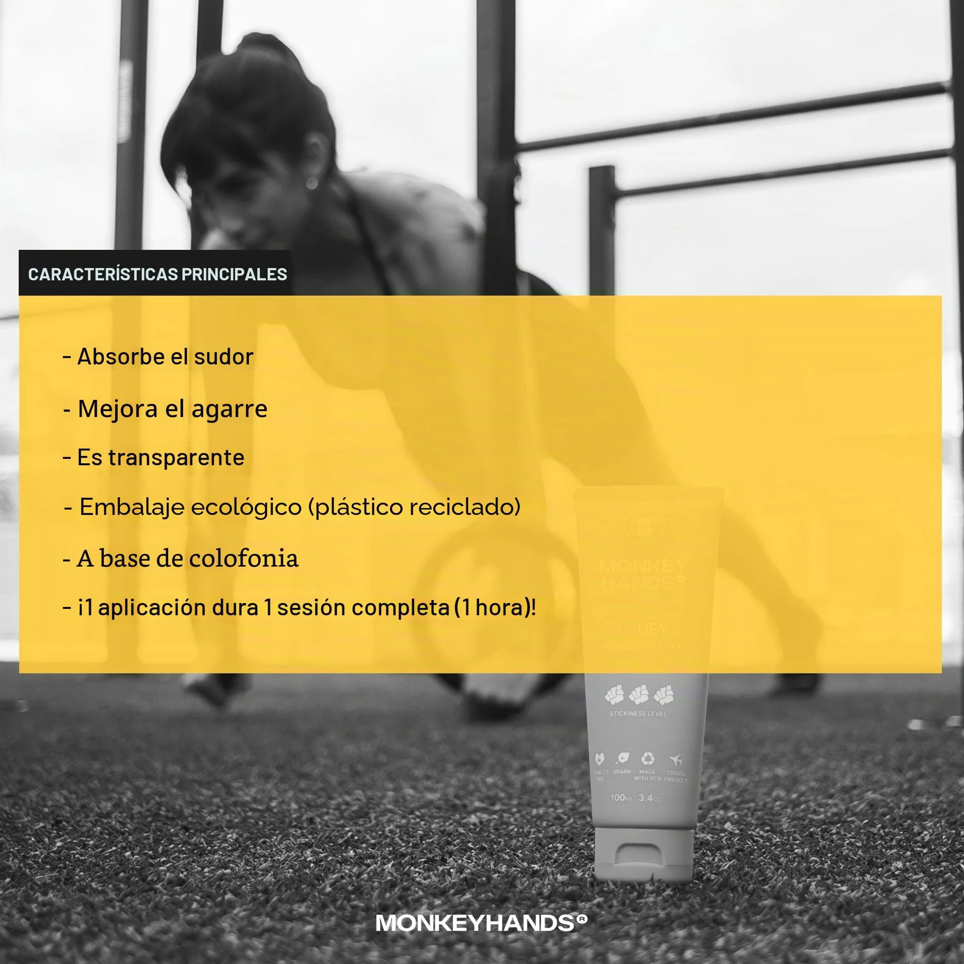 Monkeyhands Gluey Grip Gel de Súper Adherencia para Fitness y Pole Dance, Vegano, 50ml