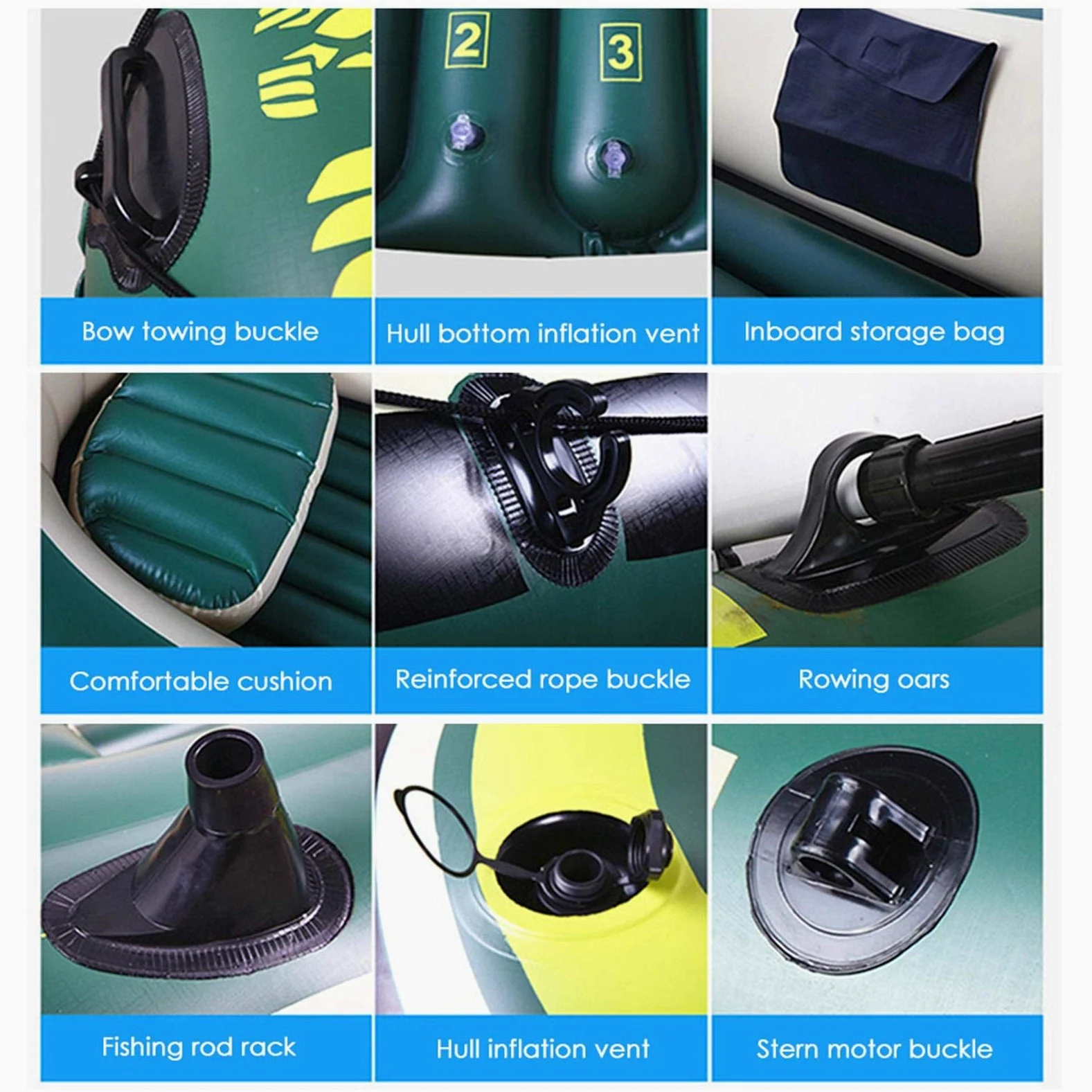 Kit de kayak – Barco de pesca inflable, serie de botes inflables de PVC resistente, para 2/3 personas, flotador inflable para barcos de piscina para pesca, exploración marítima, río y mar