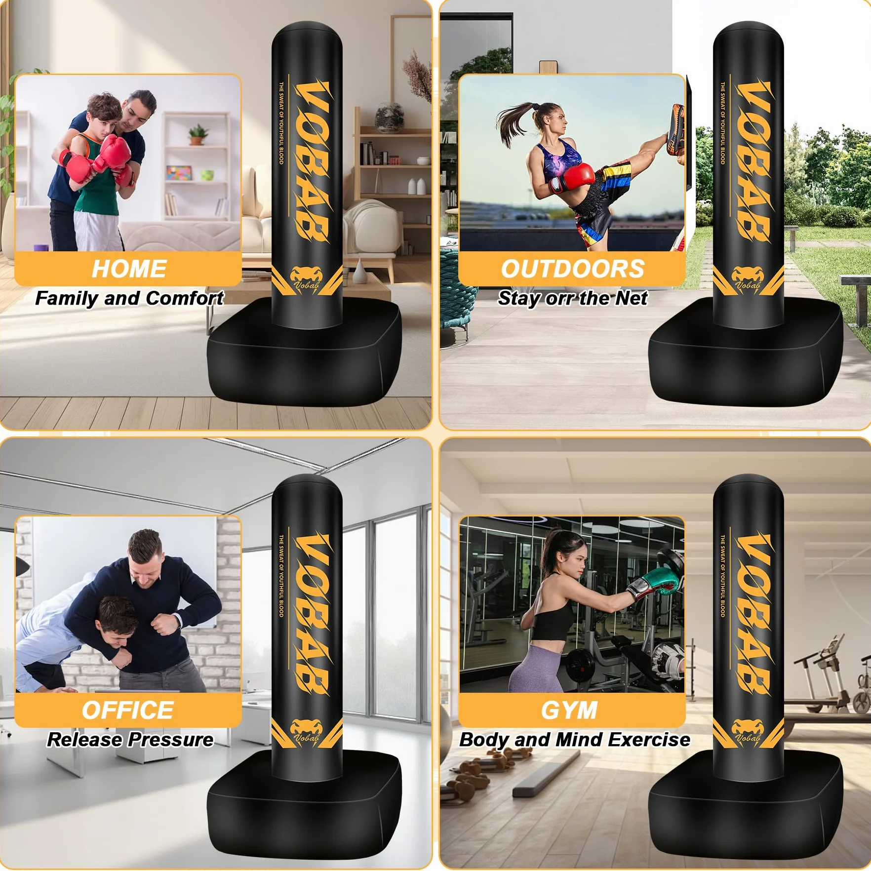 Boxeo pesado con base cuadrada, saco de boxeo, guantes de boxeo, bomba, caja de regalo premium para gimnasio en casa, MMA, fitness, saco de boxeo inflable para hombres