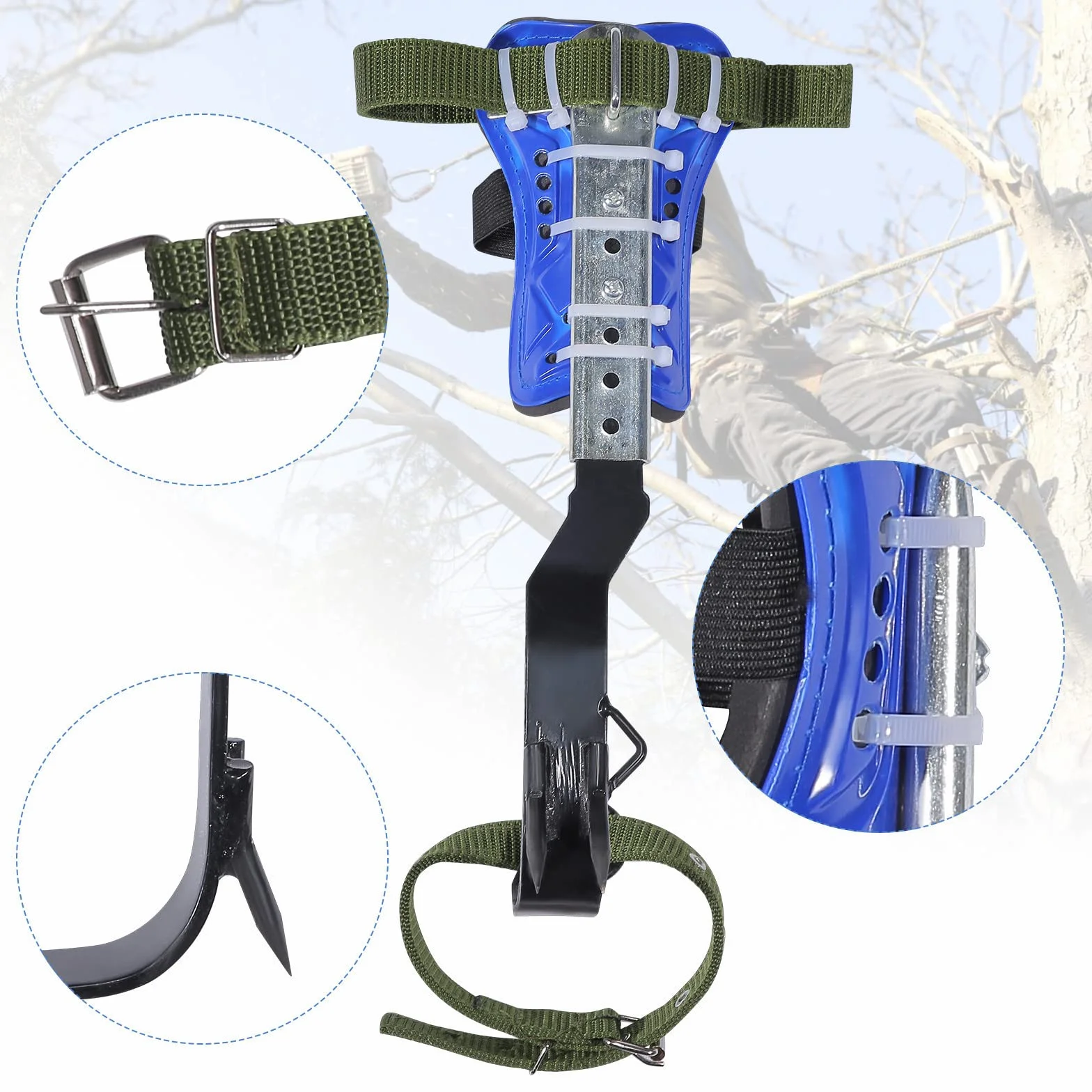Crampones de árbol con 2 Engranajes y Correas de Seguridad de 5 Puntos, Juego de trepadores de árboles con crampones Altura Ajustable de la Pantorrilla, fácil de Usar para Recoger Frutas