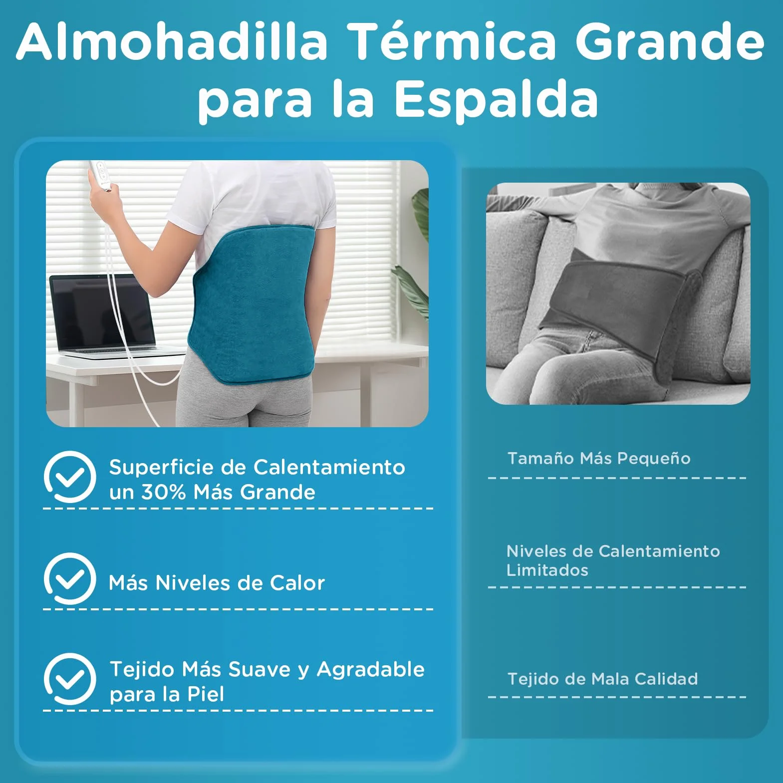 Comfytemp Almohadilla Electrica Lumbar 39x61 cm 9 Niveles de Temperatura 11 Temporizadores Lavable