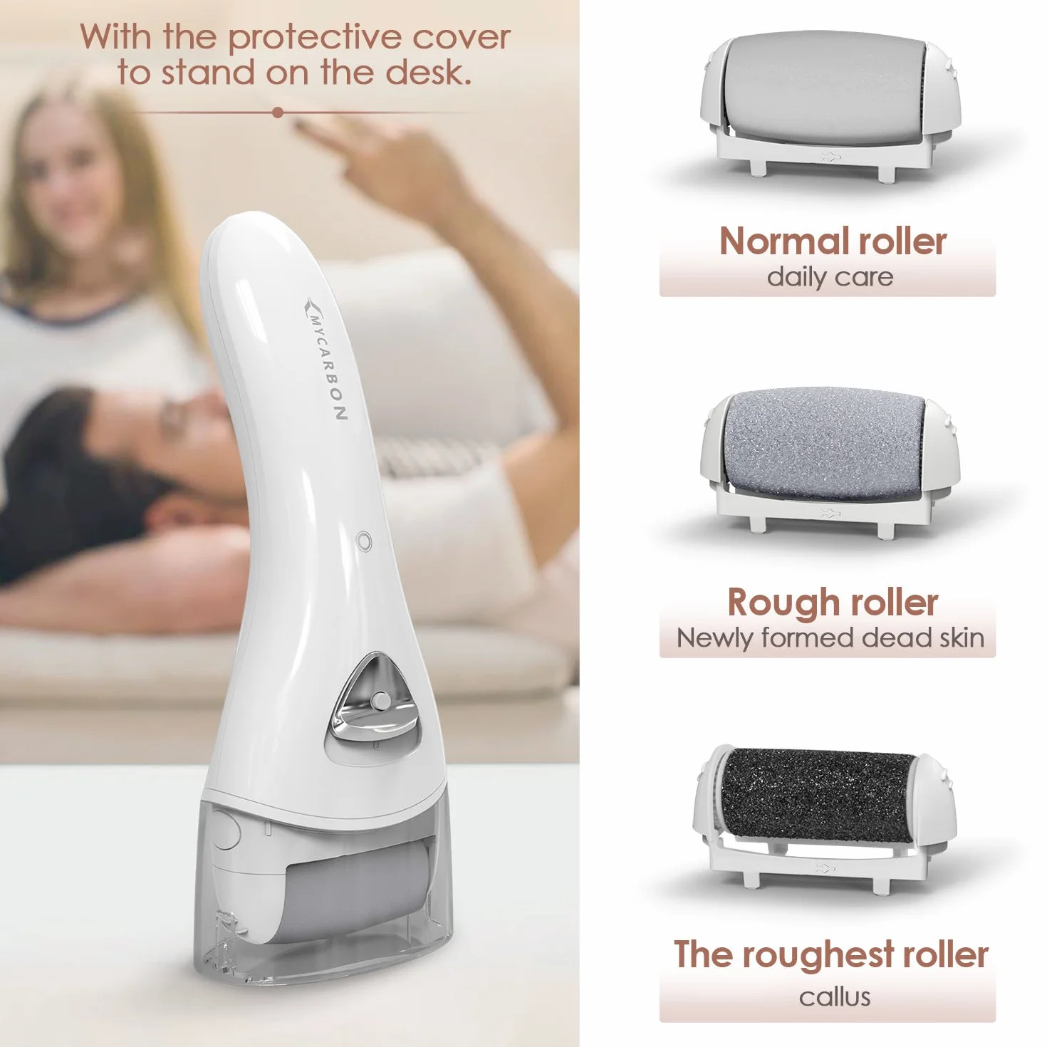 MYCARBON Lima Elétrica de Pies Recargable Profesional Pedicura Eliminar Durezas Callosidades con Recambios Blanco