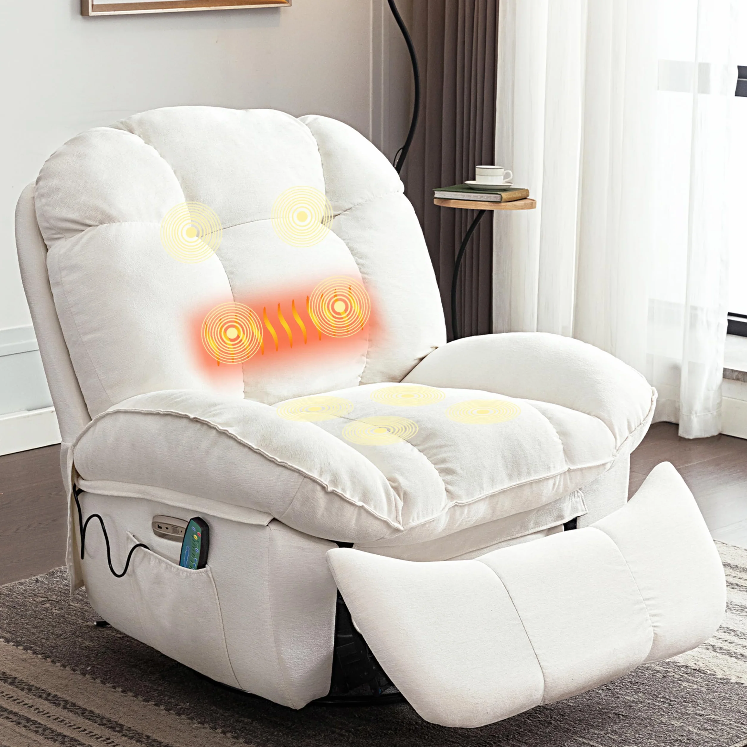 Sillón Relax Reclinable Eléctrico con Calefacción y Puertos USB-C, Blanco