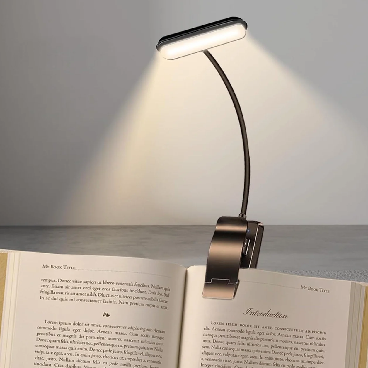 Lámpara portátil de lectura con pinza LED 5 luces, cuello flexible 360º, para noche cama escritorio infantil