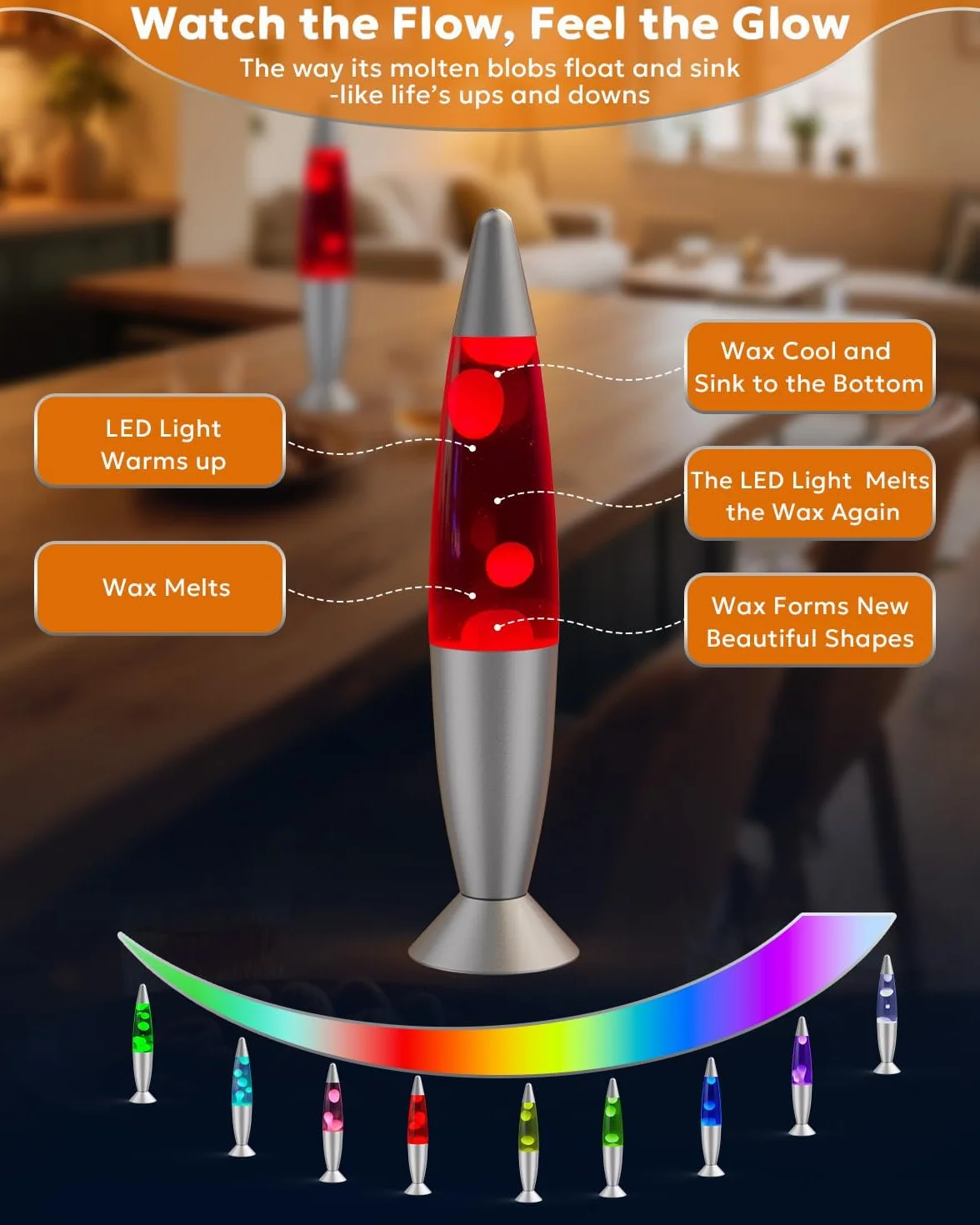 AONESY Lámpara de lava de 7 colores 34 cm con cera blanca y líquido blanco