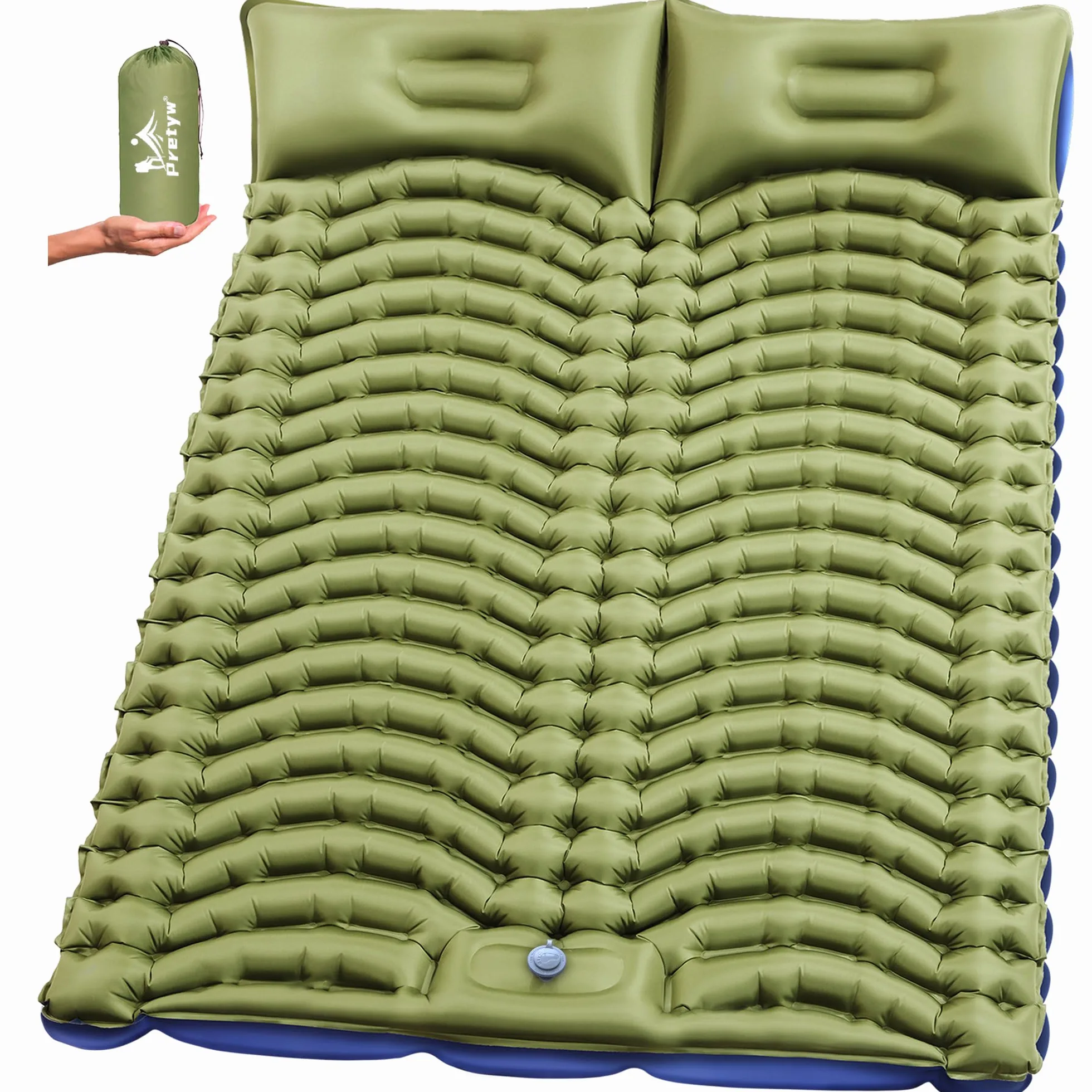 Colchoneta de Dormir Doble para Acampar, colchón Ultraligero con Almohada, Bomba de pie integrada, Alfombrilla portátil Inflable compacta para 2 Personas para mochileros, Senderismo, Viajes en