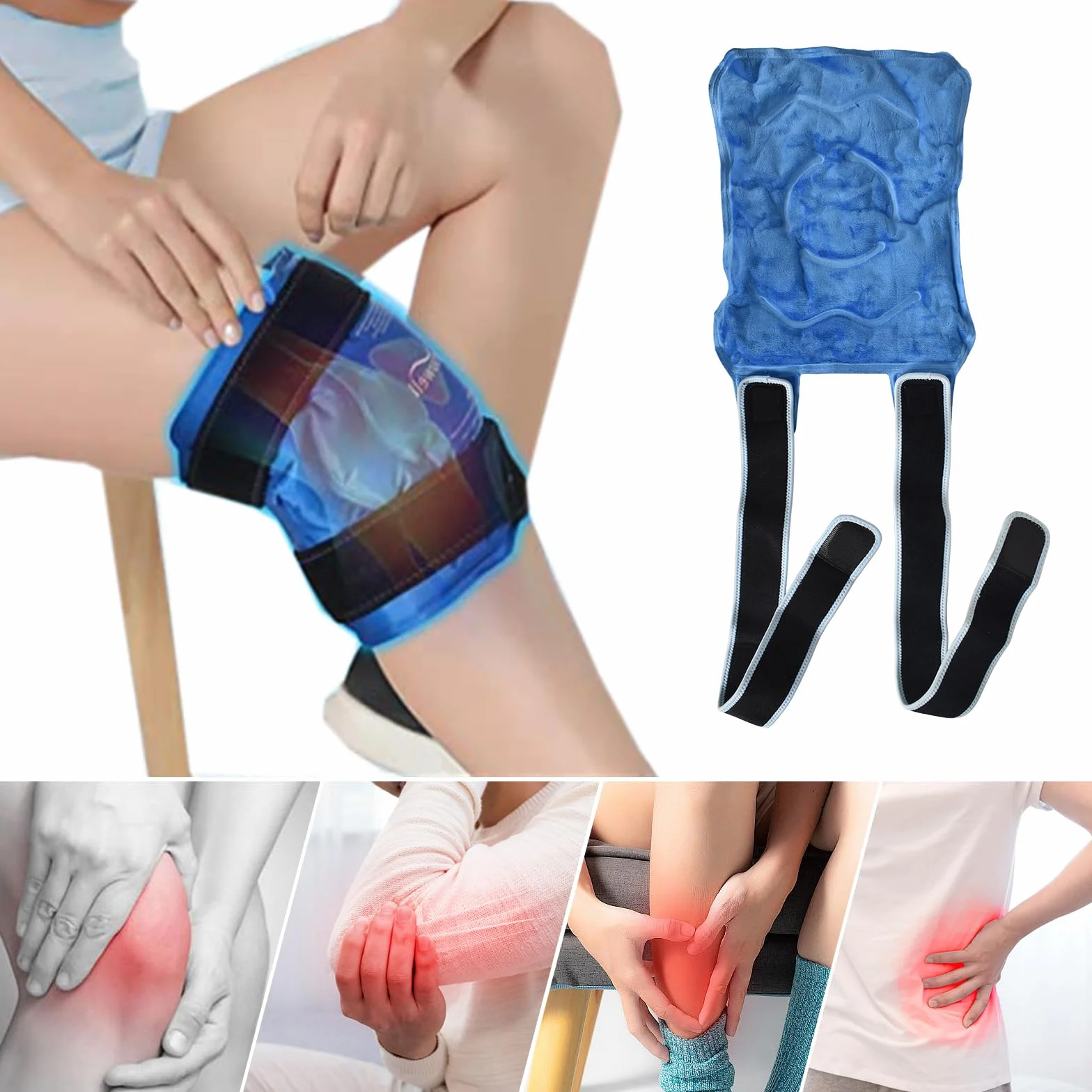 Bolsa Hielo Reutilizable con Correas, Compresa Fría Caliente para Lesiones Piernas Hinchazón Esguinces