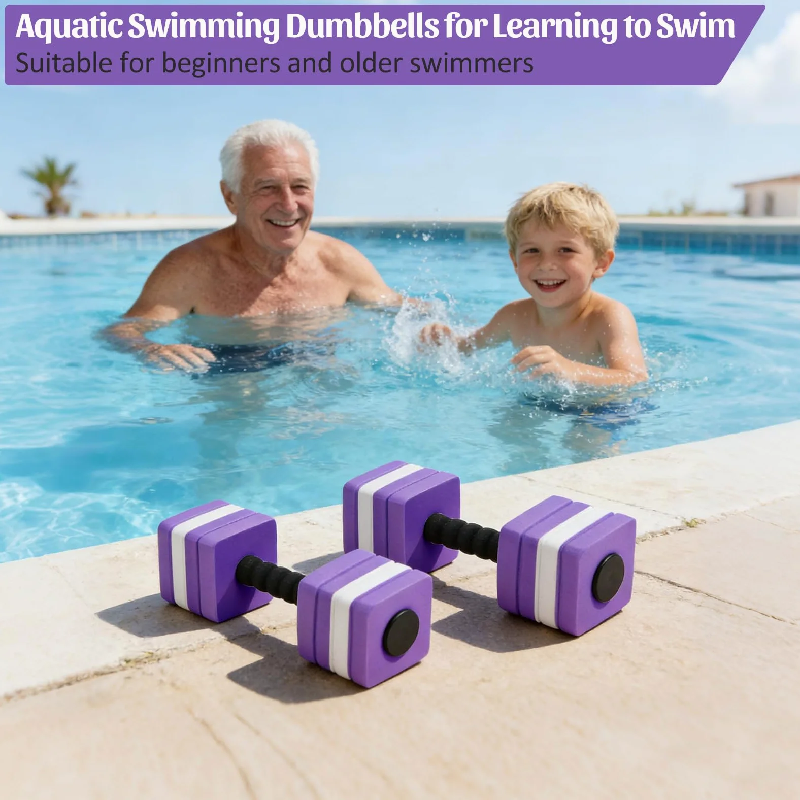 VAlinks Paquete de 2 mancuernas de ejercicio acuático, mancuernas de natación de espuma EVA de alta densidad para piscina, equipo de ejercicio acuático