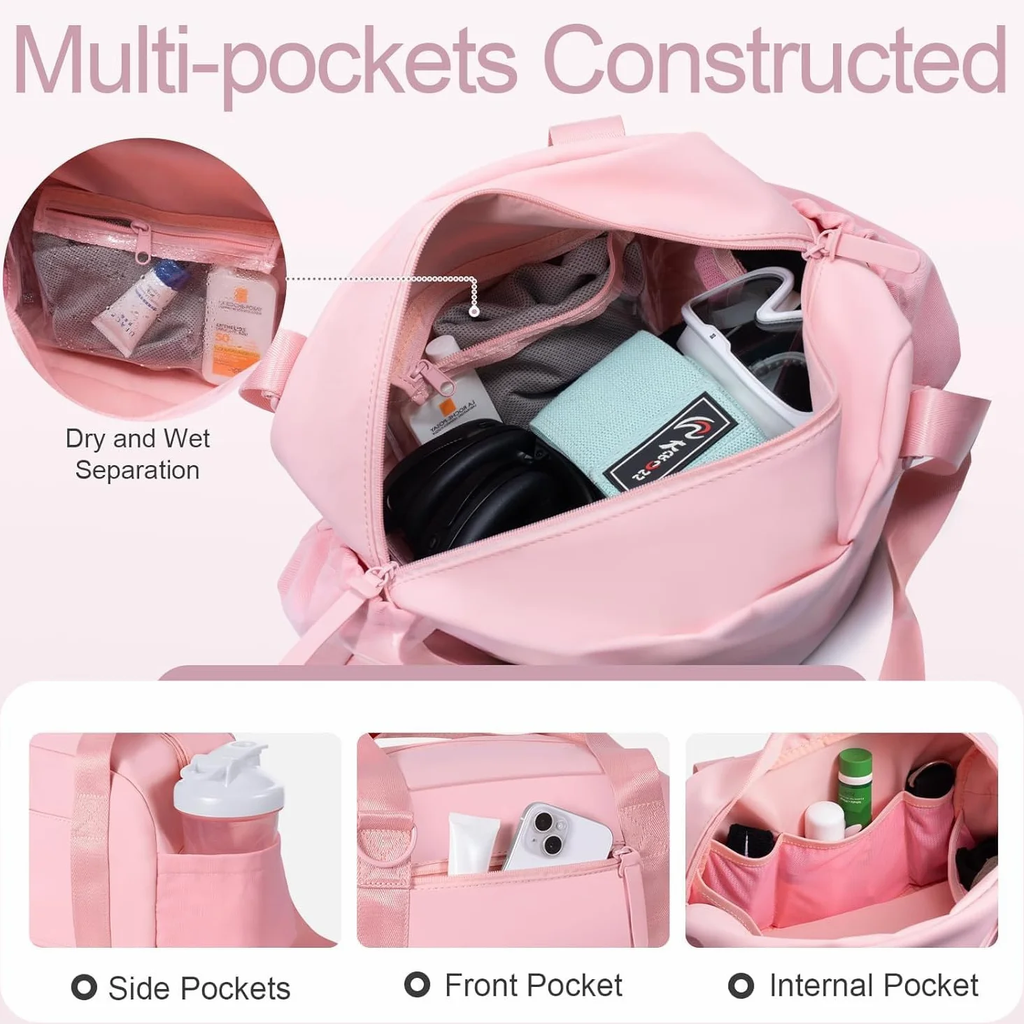 Mini bolsa de gimnasio para mujeres y niñas, pequeña bolsa de gimnasio con compartimento húmedo, impermeable, bonita bolsa de deporte para entrenamiento, Rosa, 14 pulgadas, pequeño