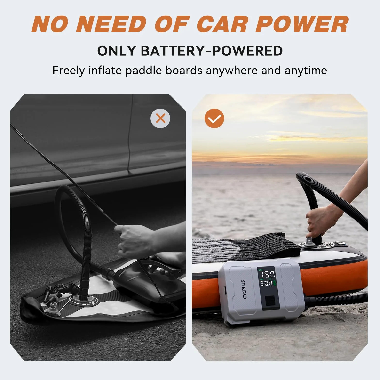 CYCPLUS Bomba de Paddle 20PSI Recargable - Inflado Inteligente de Doble Etapa, Función de Desinflado, Apagado Automático y Pantalla Dual LED, Ideal para Paddleboard, Bote Inflable y Colchón