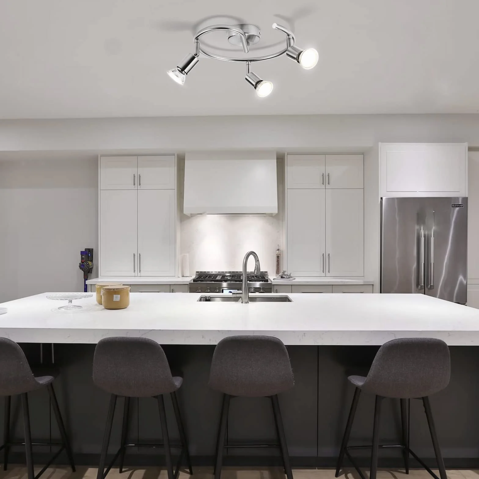 Bojim Lampara de Techo LED 3 Focos GU10 Blanco Natural 6W Níquel Mate