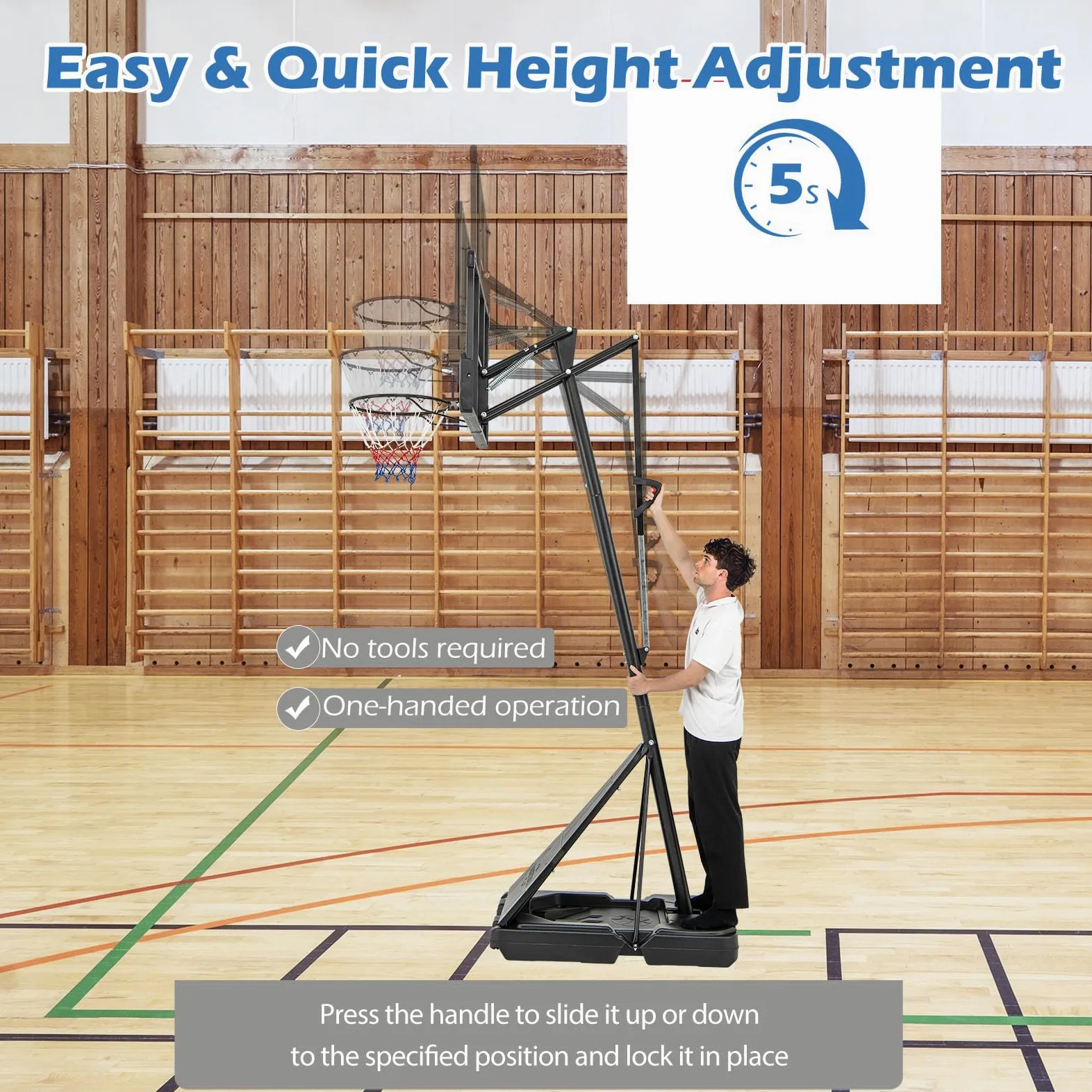 LIFEZEAL Canasta de Baloncesto Ajustable en Altura de 1,50 a 3,05 m, Soporte de Baloncesto portátil con Tablero de PC, Soporte rellenable, Sistema de Baloncesto para niños y Adultos
