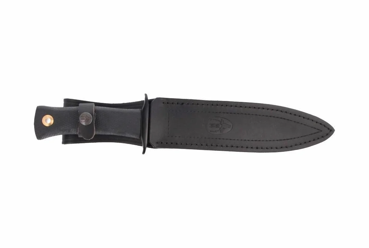 Muela Cuchillo SCORPION-19W hoja de acero ACX-380 de 19 cm y empuñadura de goma para Caza, Pesca, Supervivencia y Bushcraft Realizado en Ciudad Real + Portabotellas de regalo