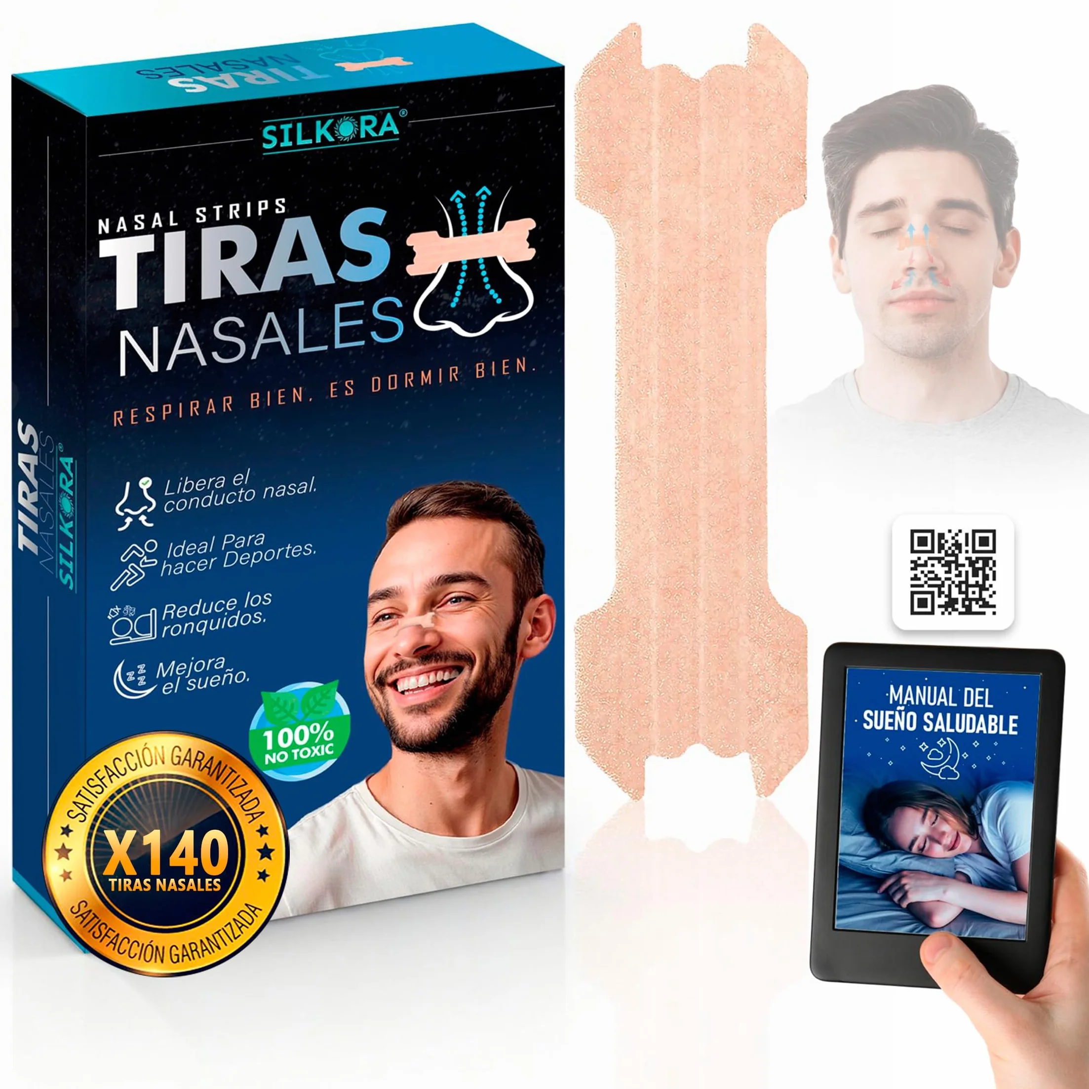 SILKORA® Premium Tiras Nasales Antirronquidos Alivian Congestión Nasal Nose Strips Breathe Right