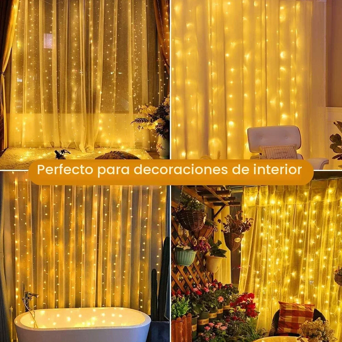 yowin Cortina de Luces 600 LED 6mx3m Luces Navidad Impermeable Cascada Blanco Cálido