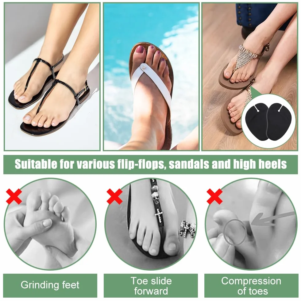 AHANDMAKER 6 Pares Protectores Dedos Piel Sintética Sandalias 2.75x3.94 Pulgadas Cojín Antideslizante Playa Accesorios Agarre Pies Negro