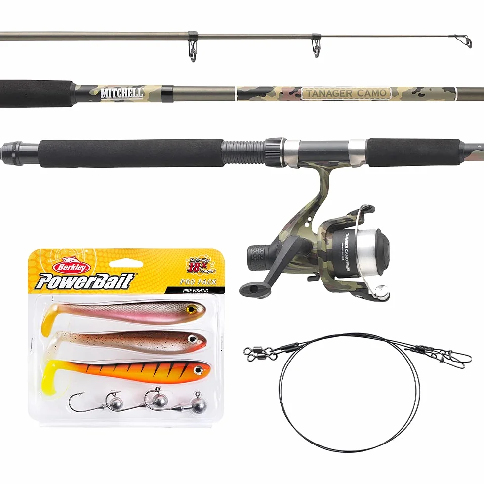 Mitchell Tanager Camuflaje Set de Caña y Carrete con Cuerda y Cebo para Pesca de Truchas y Percas
