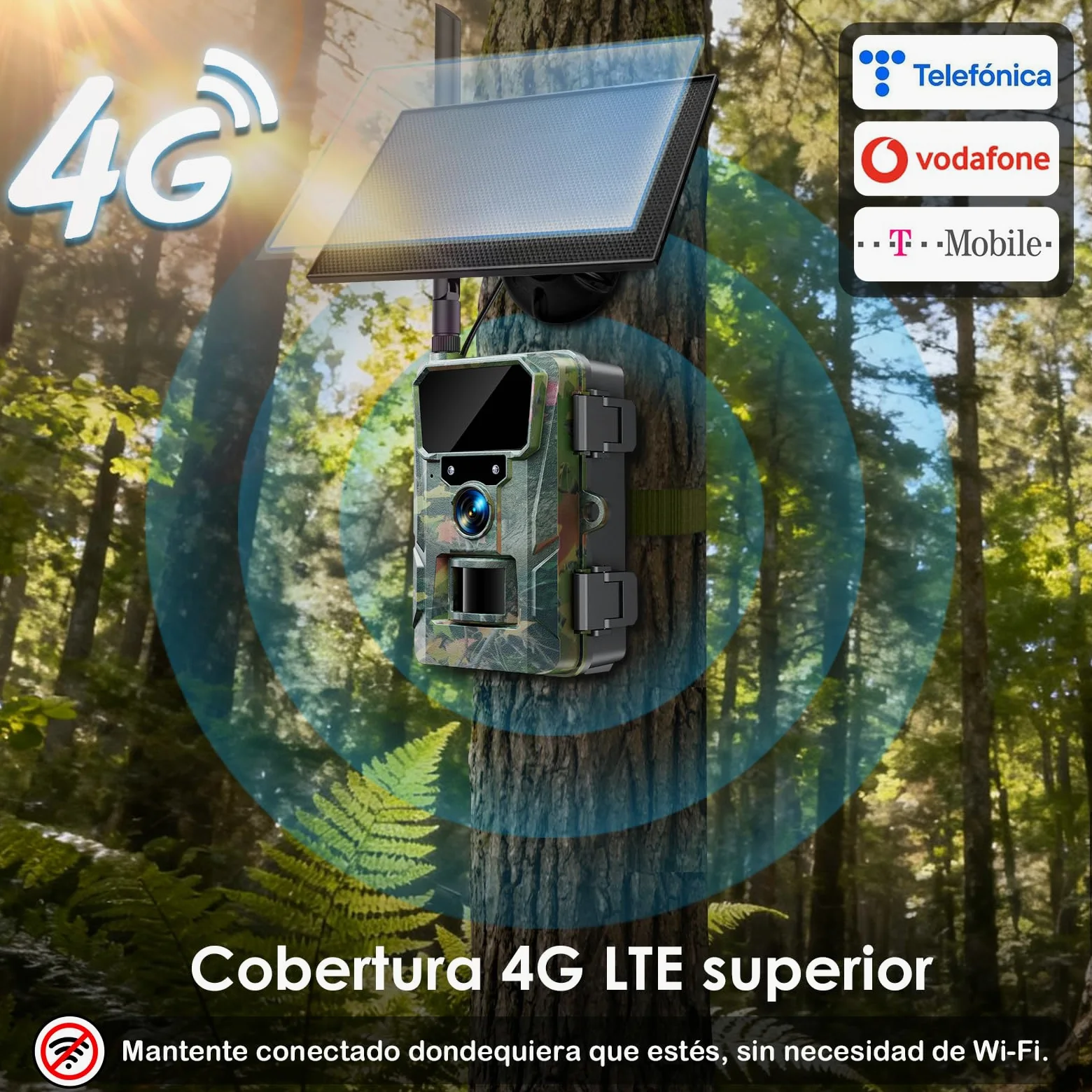 WOLFANG Cámara de Caza 4G, Cámara Fototrampeo 48MP 2K, 5200 mAh Batería, Nocturna 850 NM LED IR con 0,2 s Activación, Cámara Caza Impermeable IP66 para Vida Silvestre