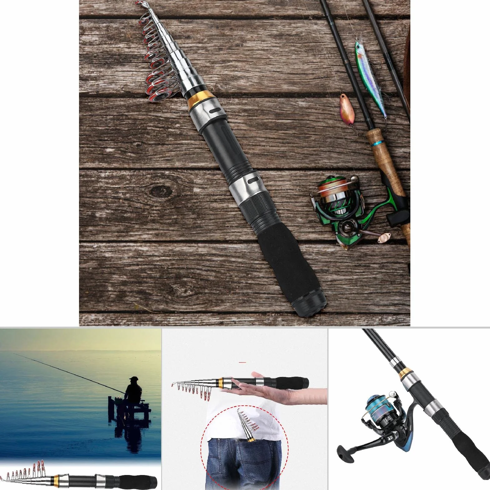 Caña de Pescar Portátil para Hielo y Mar, Diseño Compacto, Mini Herramienta de Pesca, Modelo 28049-100