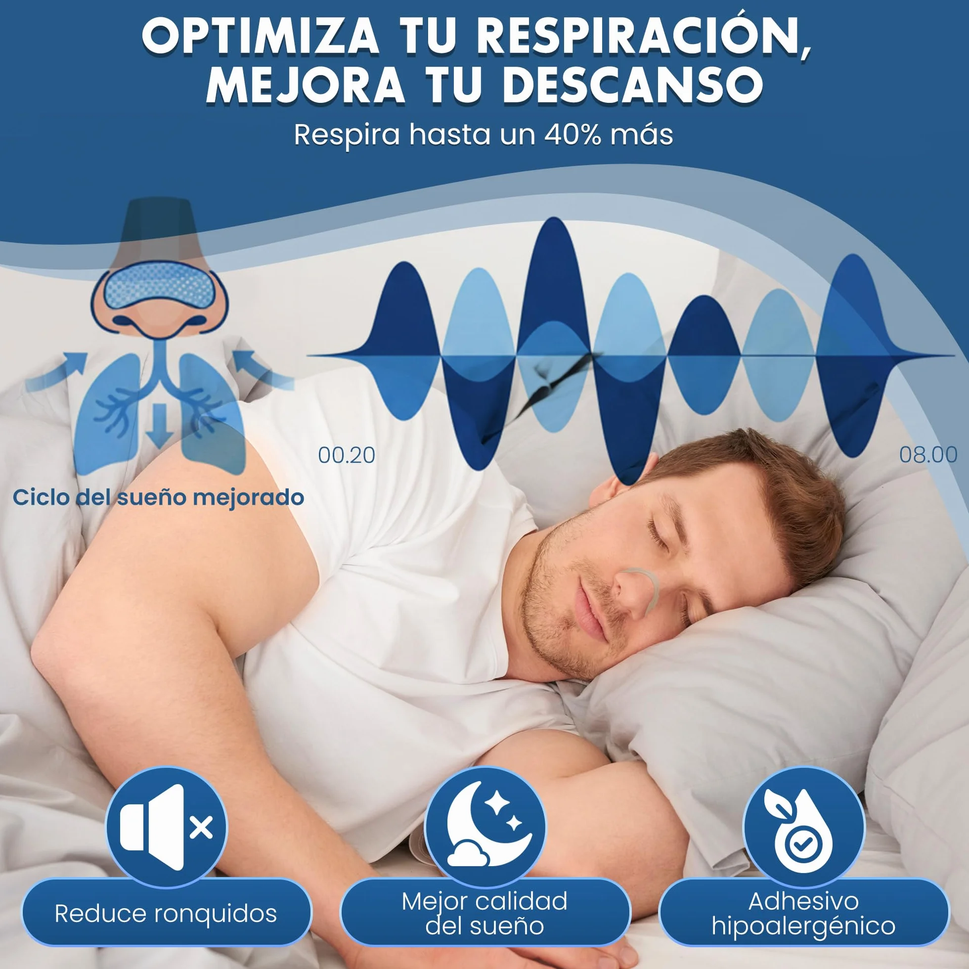HASLOM Tiras Nasales para Dormir Antirronquidos Deportivas - Tira Nasal Dilatador Nasal 60 Unidades