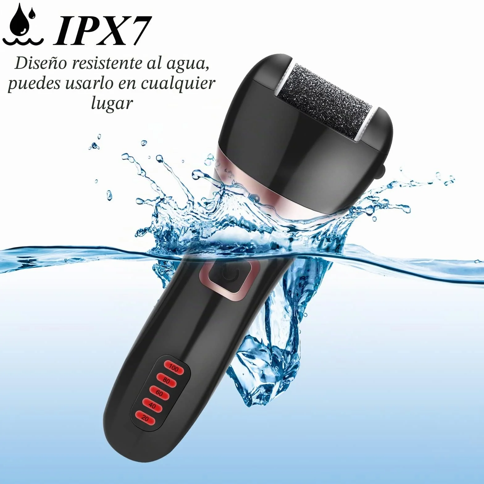 Lima Electrica Pedicura Profesional Recargable IPX7 Impermeable Metal 3 Recambios 5 Niveles 1200MAH 2 Velocidades