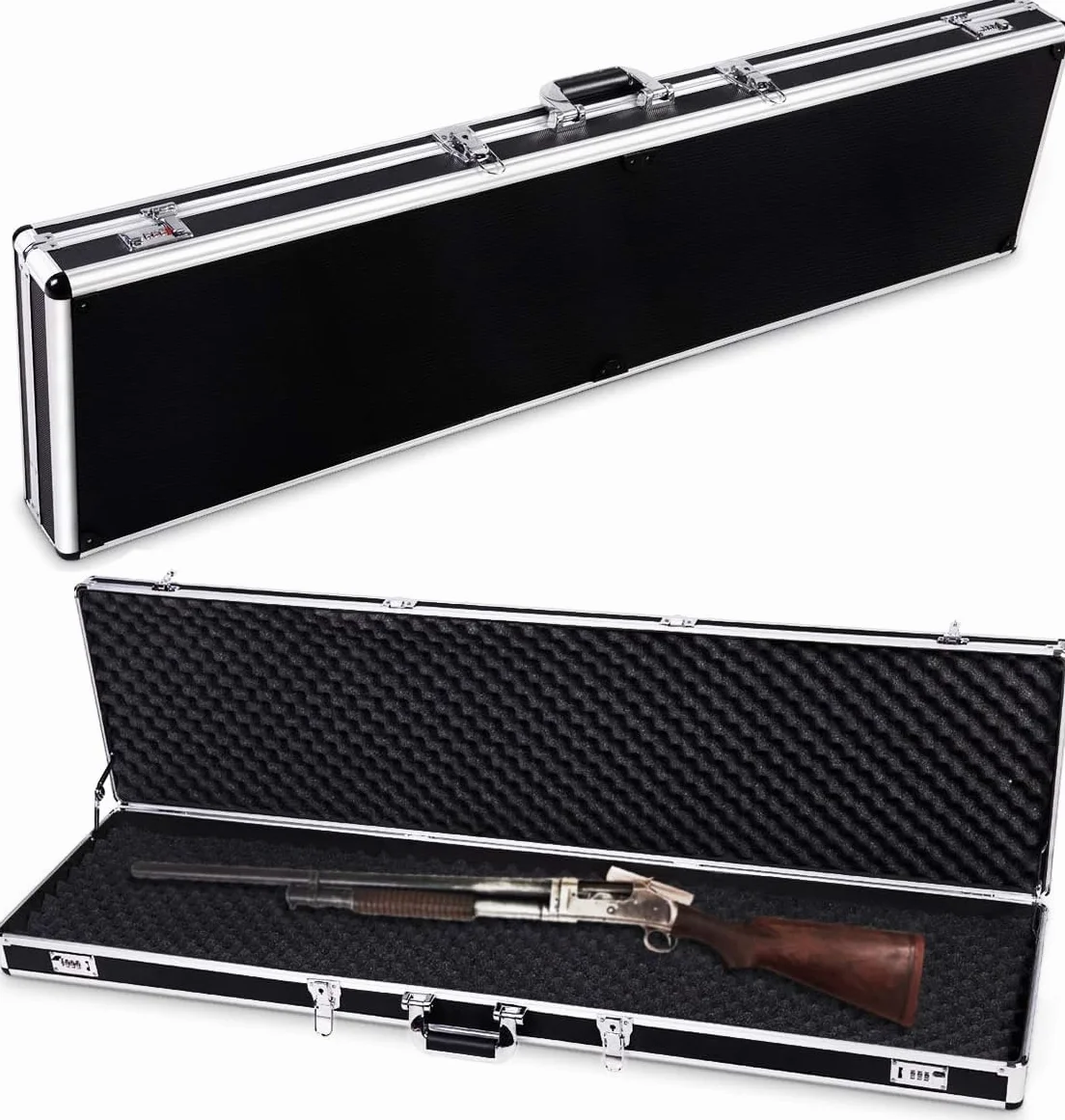 GOPLUS Estuche para Rifle, Estuche de Aluminio para Arma Larga, Estuche para Rifle con 2 Cerraduras de Combinación, Caja Impermeable Protectora, Transporte Práctico, 134 x 35 x 12CM