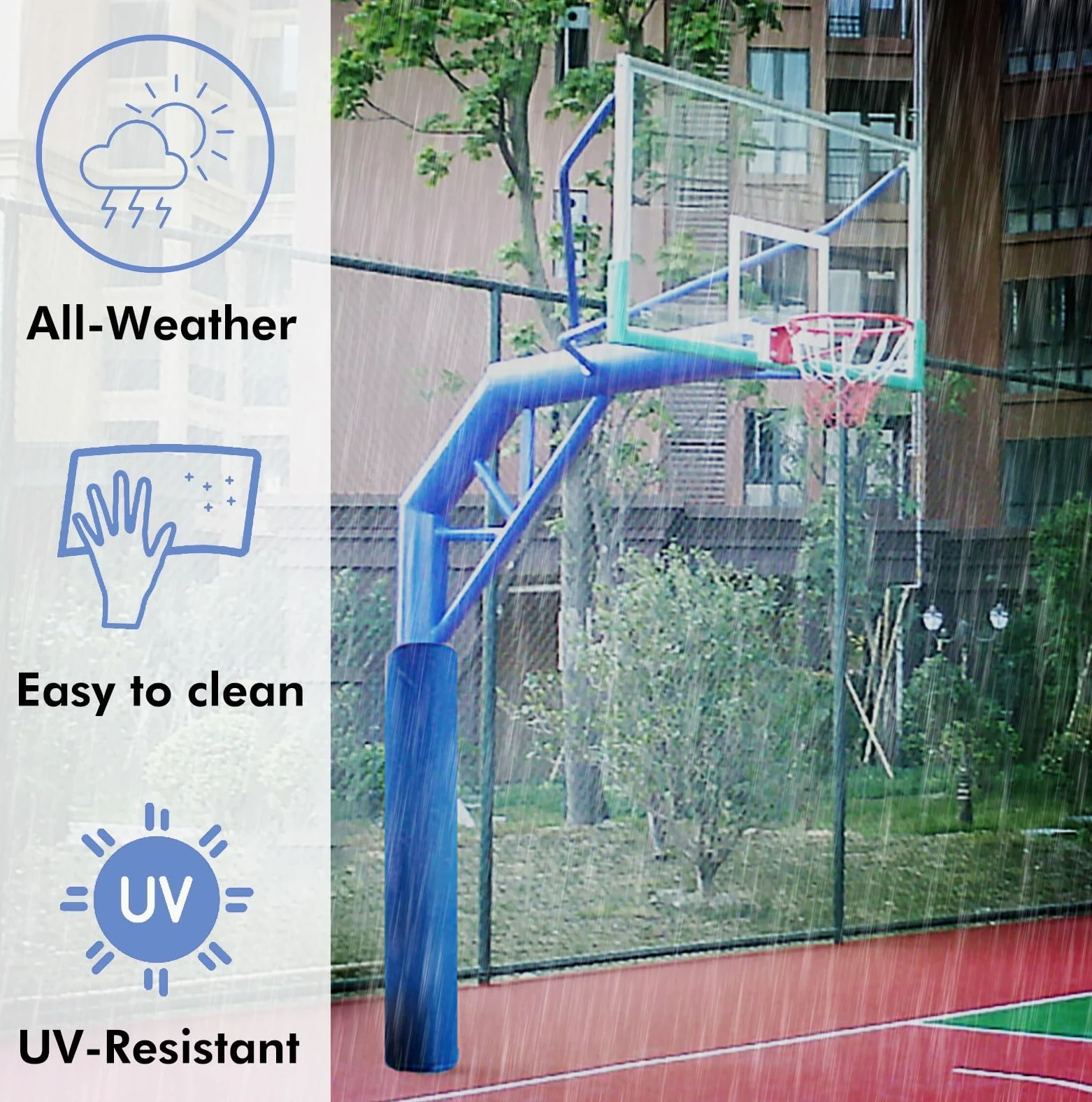 Acolchado para postes redondos de metal, cojín protector de aro de baloncesto de seguridad, para sótano, parque infantil, gimnasio, garaje