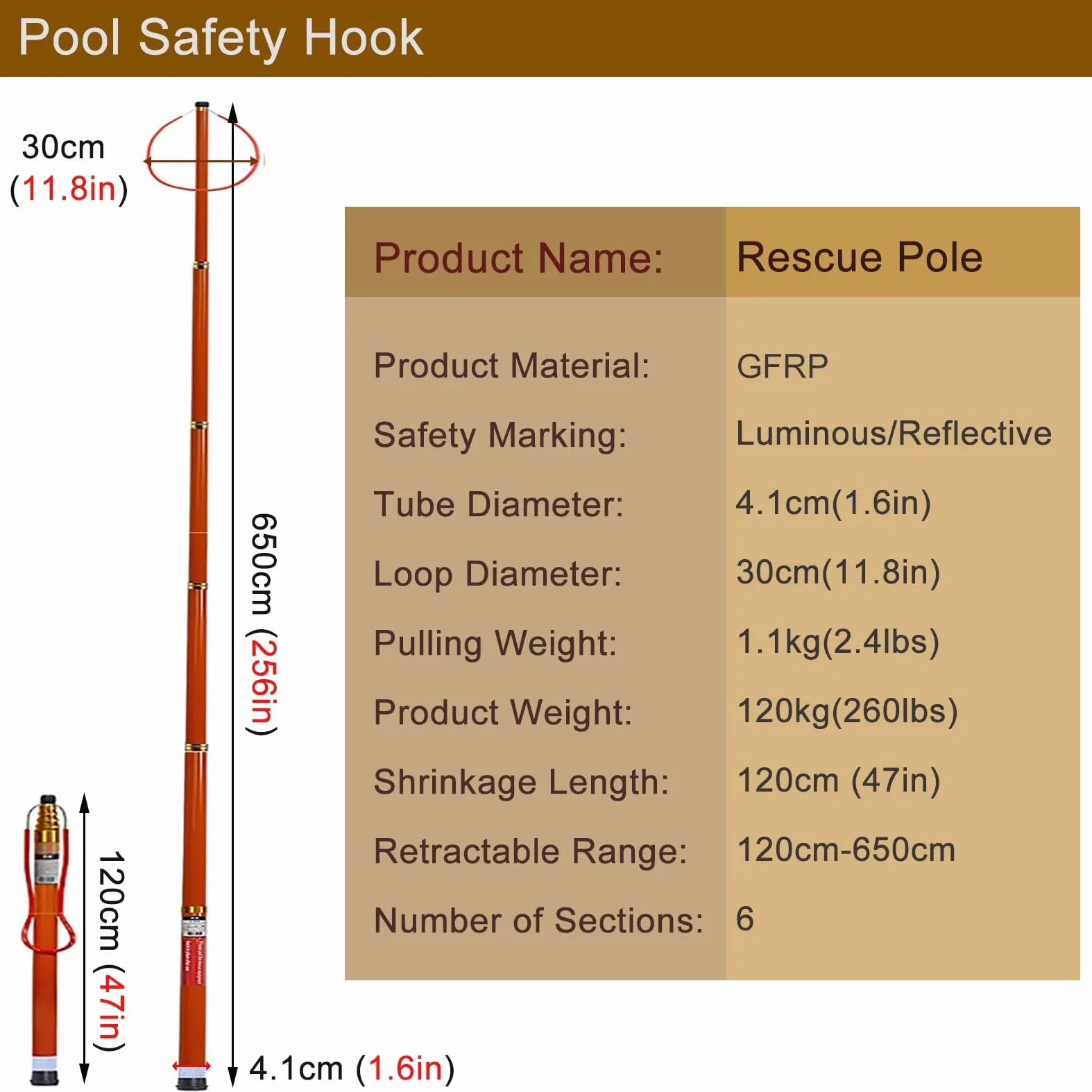Gancho telescópico ajustable de rescate de emergencia para seguridad en la piscina, mayor alcance y durabilidad para adultos y niños
