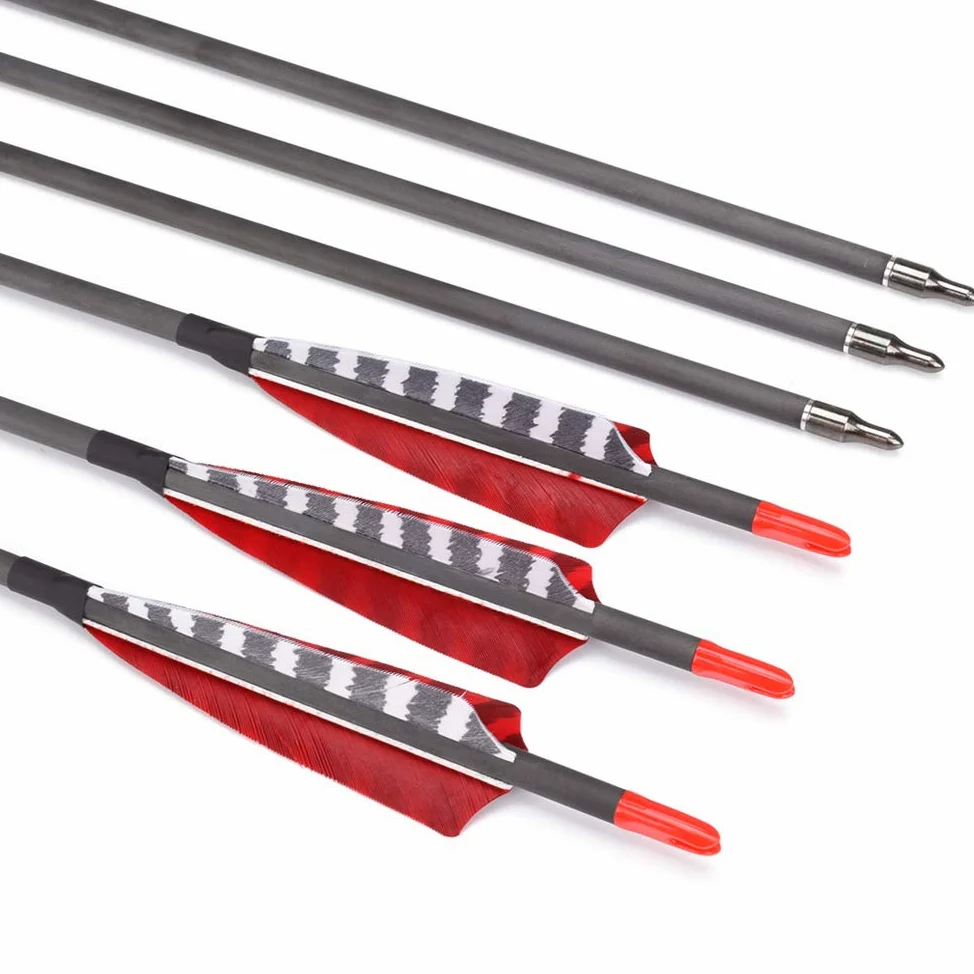 Extensión al Aire Libre 6/12 PCS 30 "Arco Compuesto, Flecha de Caza de Carbono Puro, Columna Vertebral de Tiro 700, con 100 Tornillos, 4" Pluma de Pavo