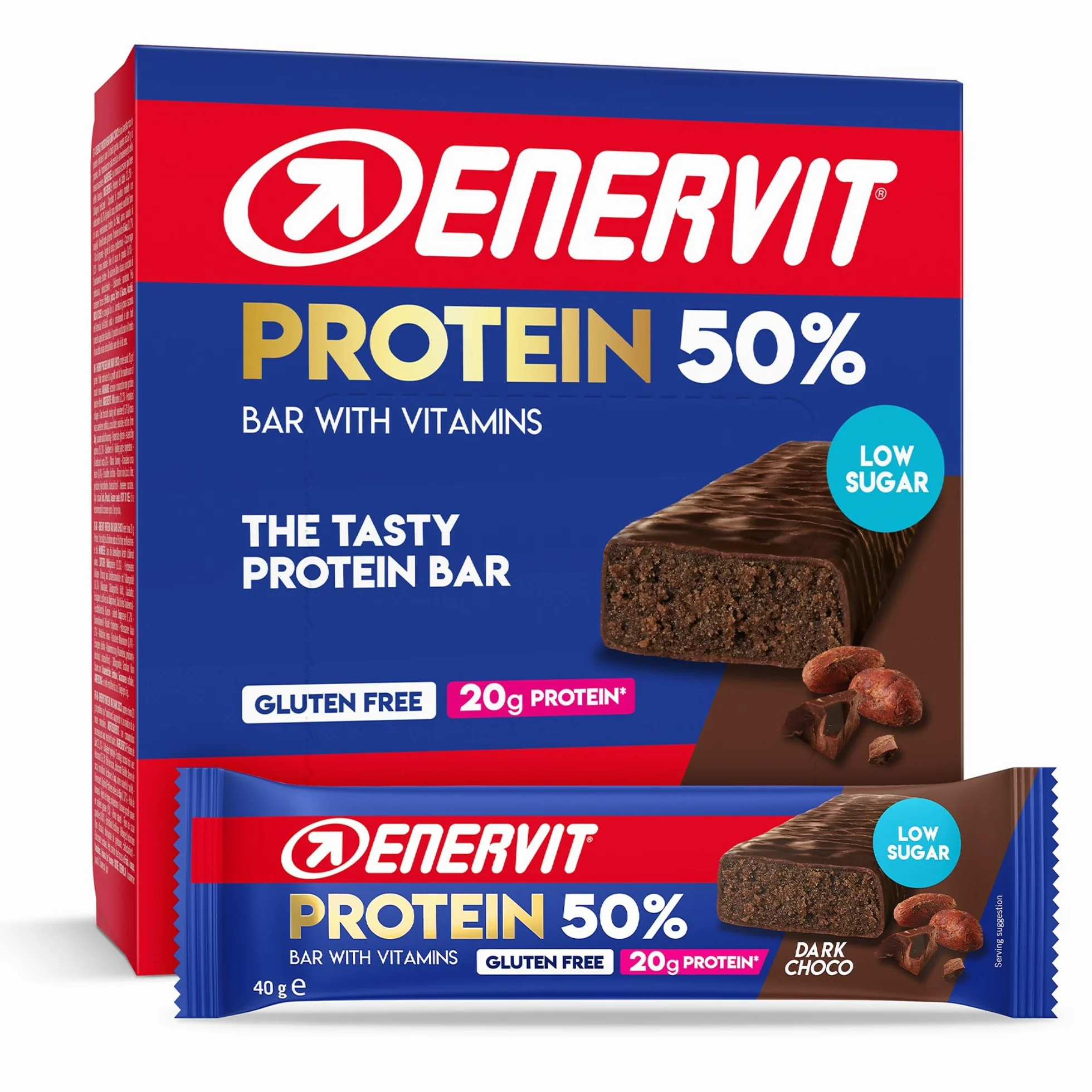 Enervit Barrita Proteica 50% Dark Choco 20g Proteínas Baja Azúcar Vitamina D B6 Chocolate Negro 12x40g