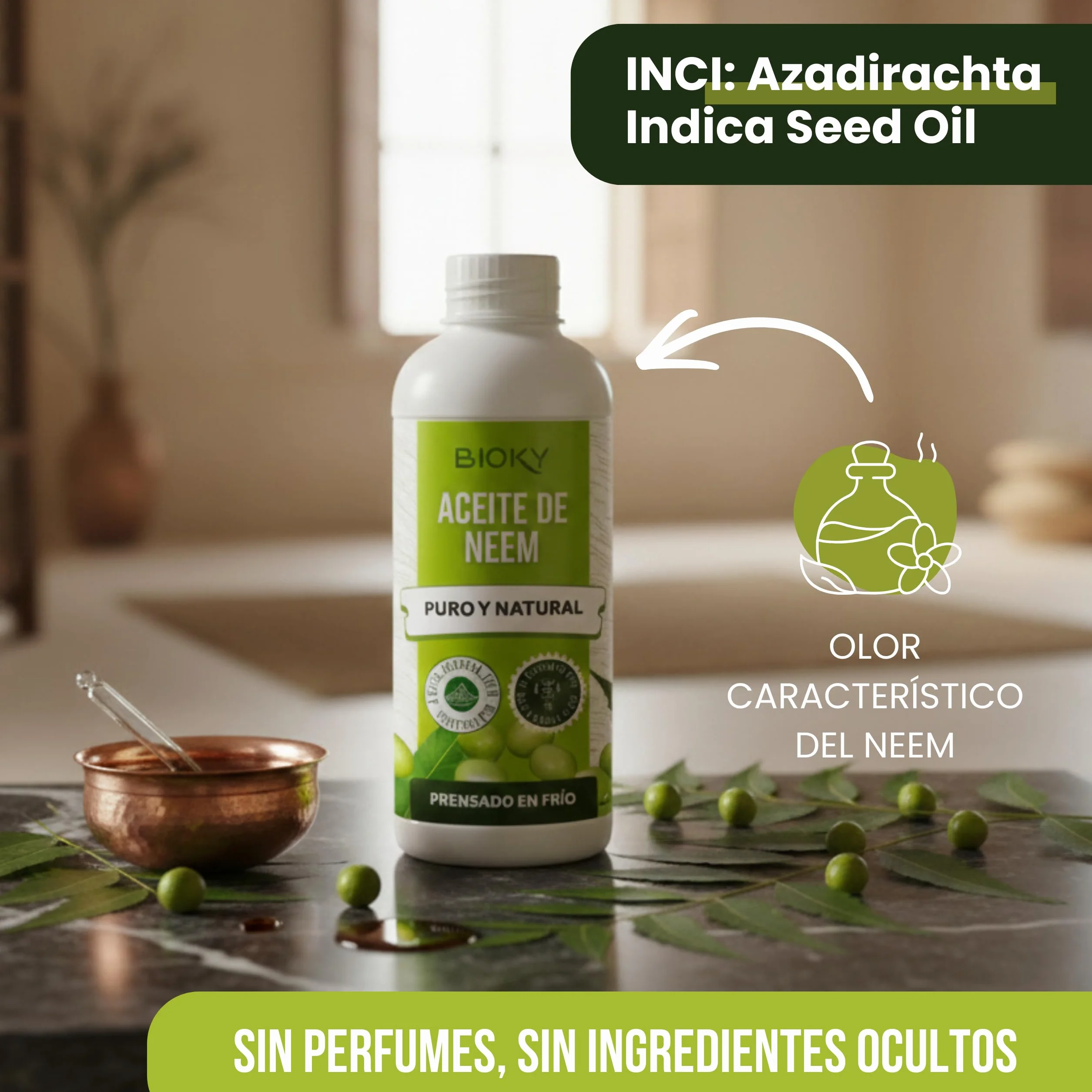 Aceite de Neem Puro 1 Litro - 1ª Presión en Frío, 100% Natural