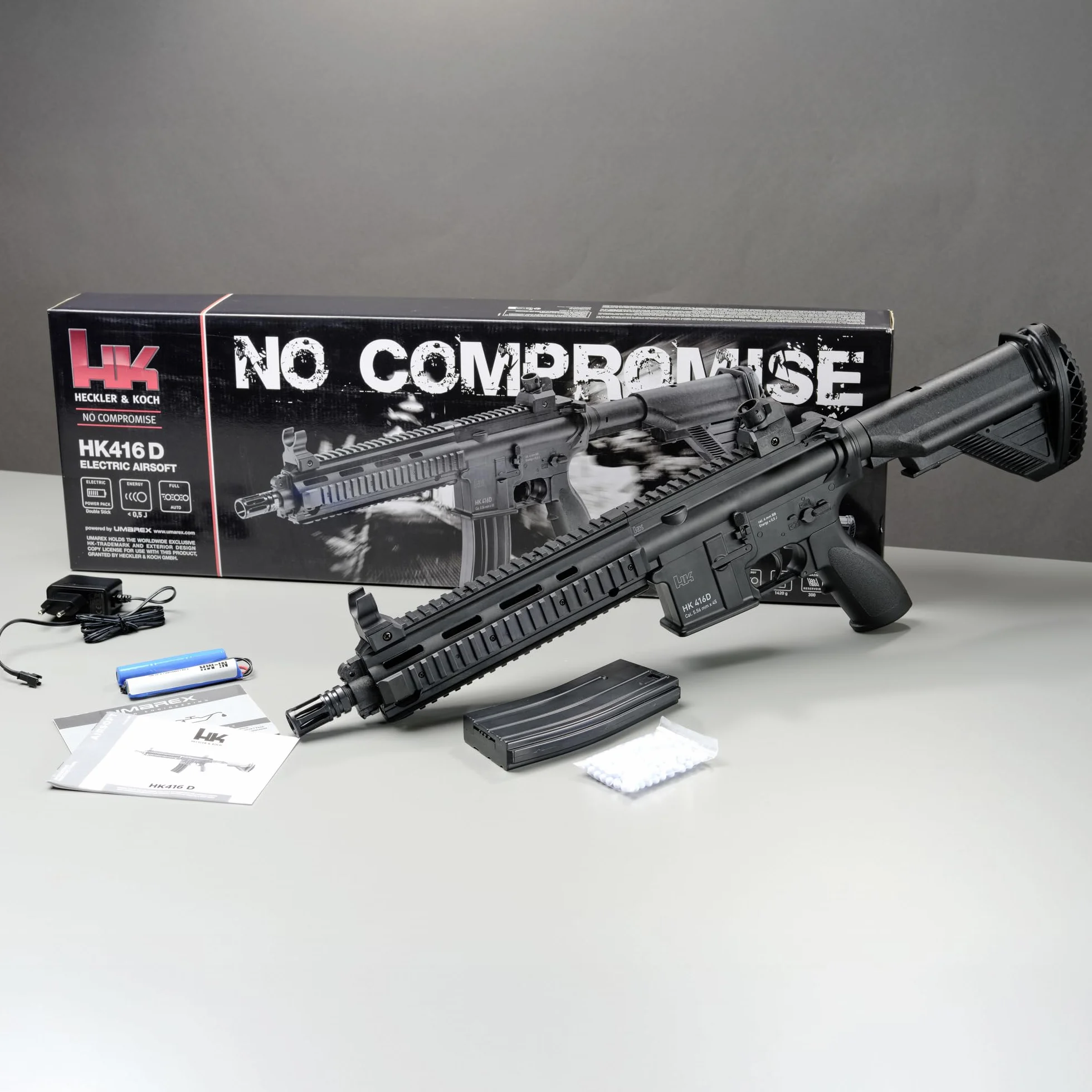 Fusil de airsoft HK416-D Umarex- ref.2.6497-modelo eléctrico - semiautomático/completo (disparo en ráfaga) - material: plástico polímero de alta resistencia - color: negro - potencia 0,5 Joule