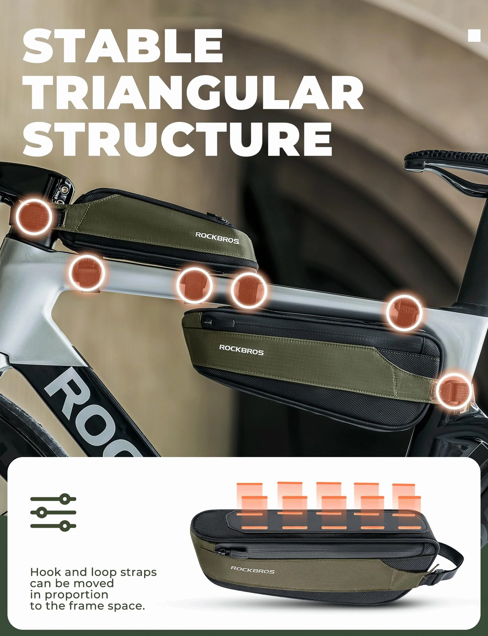 ROCKBROS Bolsa Cuadro de Bicicleta Carretera 2 en 1 Reflectante - Accesorio para Tubo Superior de Ciclismo MTB y Gravel