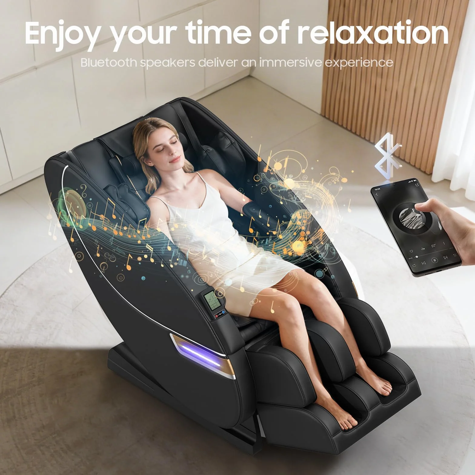 Sillón de Masaje de Cuerpo Completo Eléctrico, 14 Puntos de Masaje, 8 Airbags, Calefacción Lumbar y Piernas, Masaje Rodillos Pies, Altavoz Bluetooth