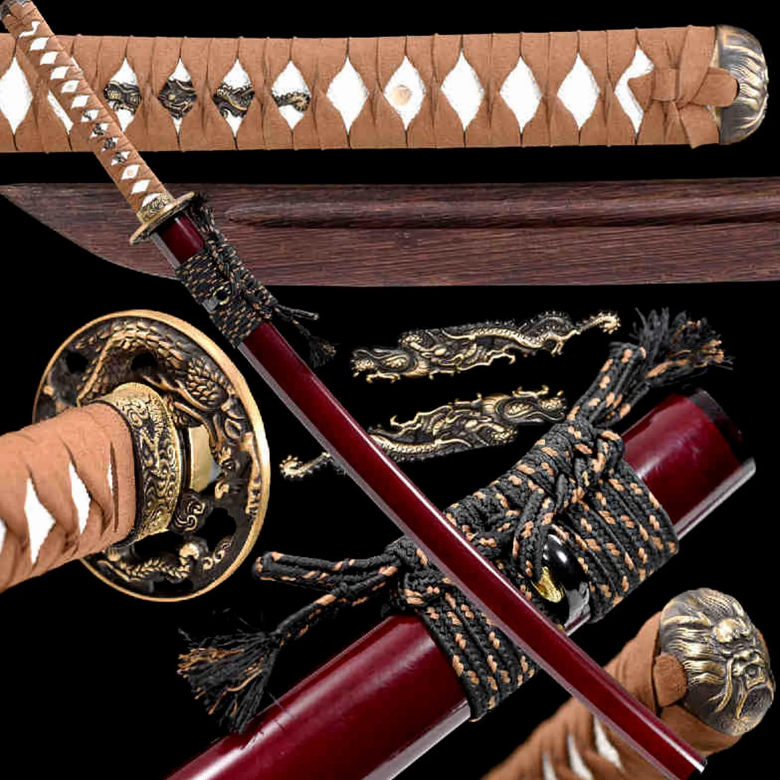 Bokken de Palisandro Natural 103 cm, Katana de Madera para Entrenamiento Kendo, Guardamanos de Cobre