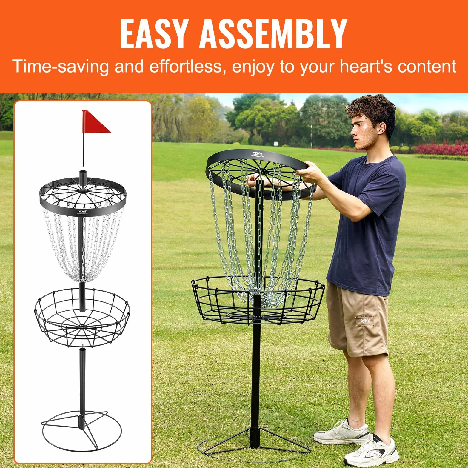 VEVOR Canasta de Golf con Disco de 24 Cadenas Objetivo de Golf con Disco de Acero Portátil Canasta de Golf con Disco para Uso Interior y Exterior, Equipo de Entrenamiento Profesional, Negro