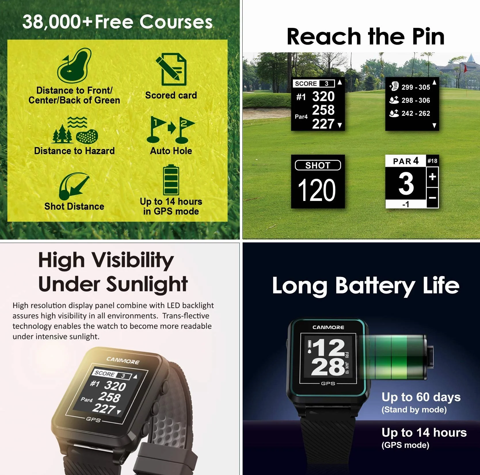 Canmore TW-353 - Reloj de golf GPS con fuente de alimentación (negro/naranja)