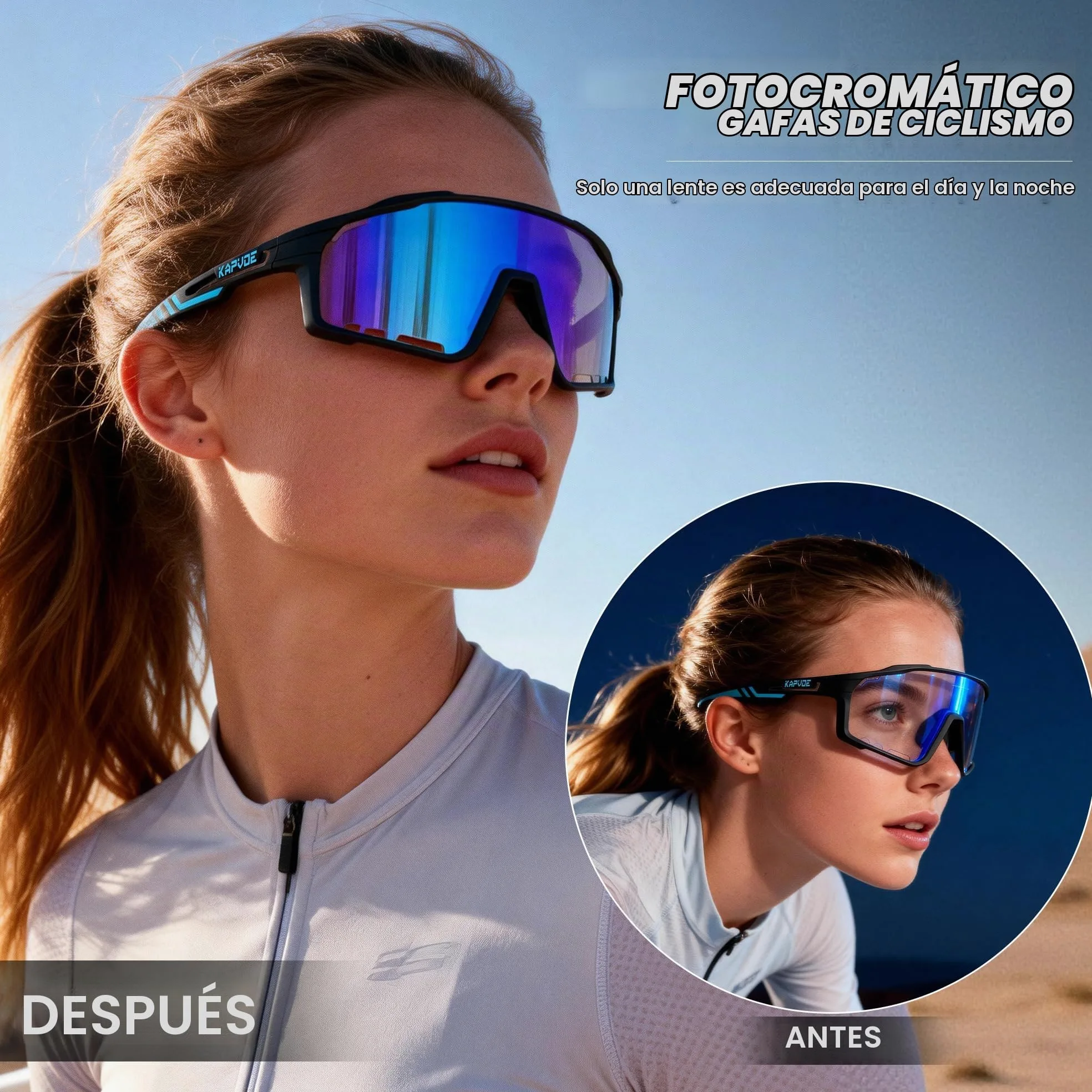 KAPVOE Gafas de Ciclismo Hombre Mujer K76 | Montura TR90, almohadilla nasal ajustable para ciclismo.