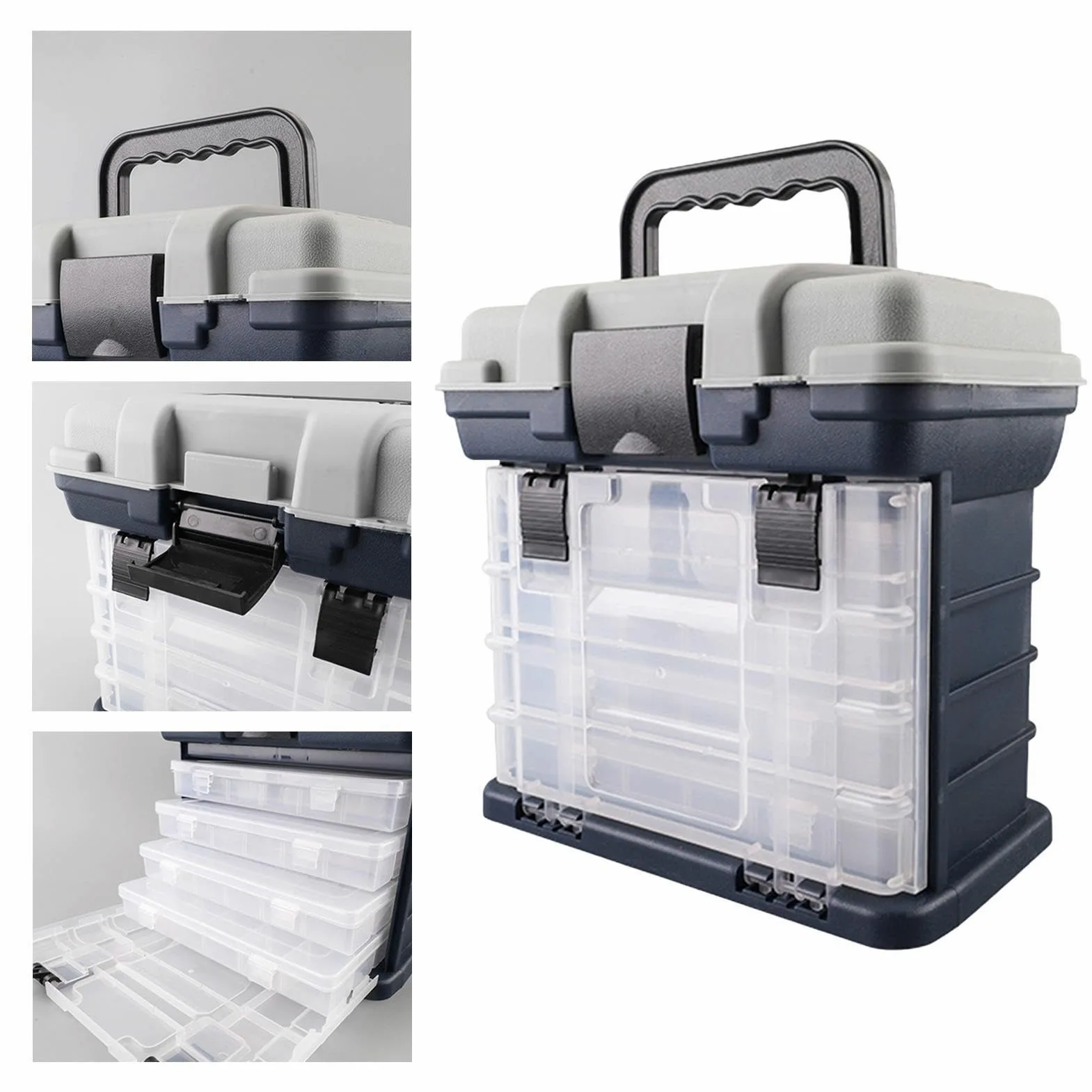 Caja de aparejos de pesca, organizador portátil de aparejos de pesca de ABS, múltiples compartimentos, almacenamiento de aparejos de pesca con 4 cajones, organizador de caja de aparejos, caja | ABS, múltiples compartimentos, almacenamiento de aparejos de