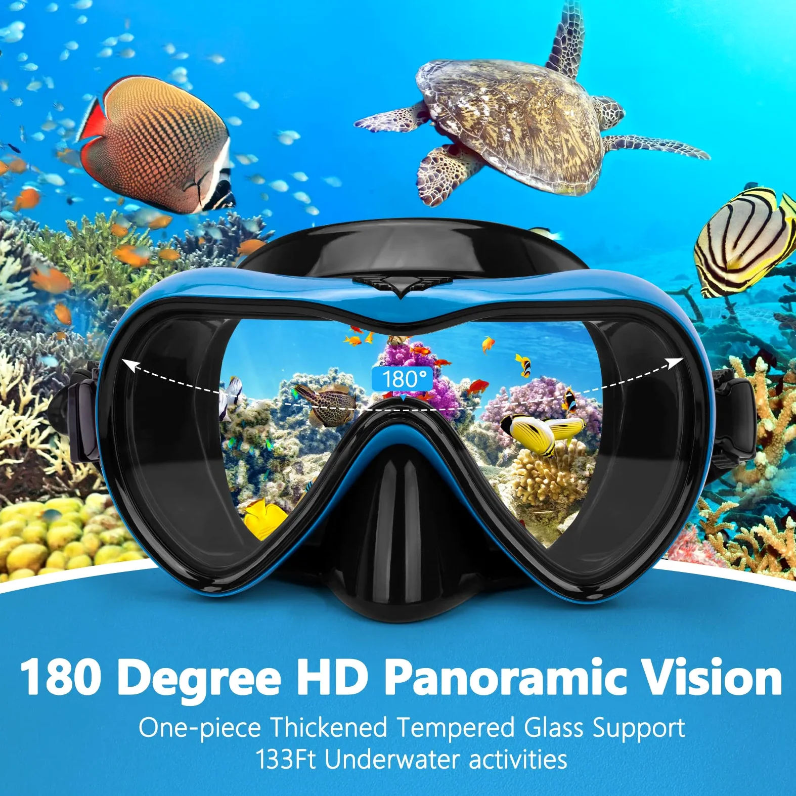 Gafas de natación, gafas de buceo antivaho con cubierta para la nariz, máscara de buceo de silicona antifugas para adultos, máscara de natación de vidrio templado HD de 180 grados para esnórquel con