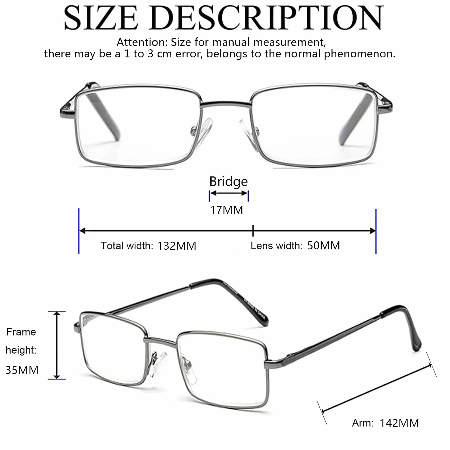 Hubeye Gafas de Lectura Metal Ultraligeras Bisagras de Resorte Anti Luz Azul 2.00