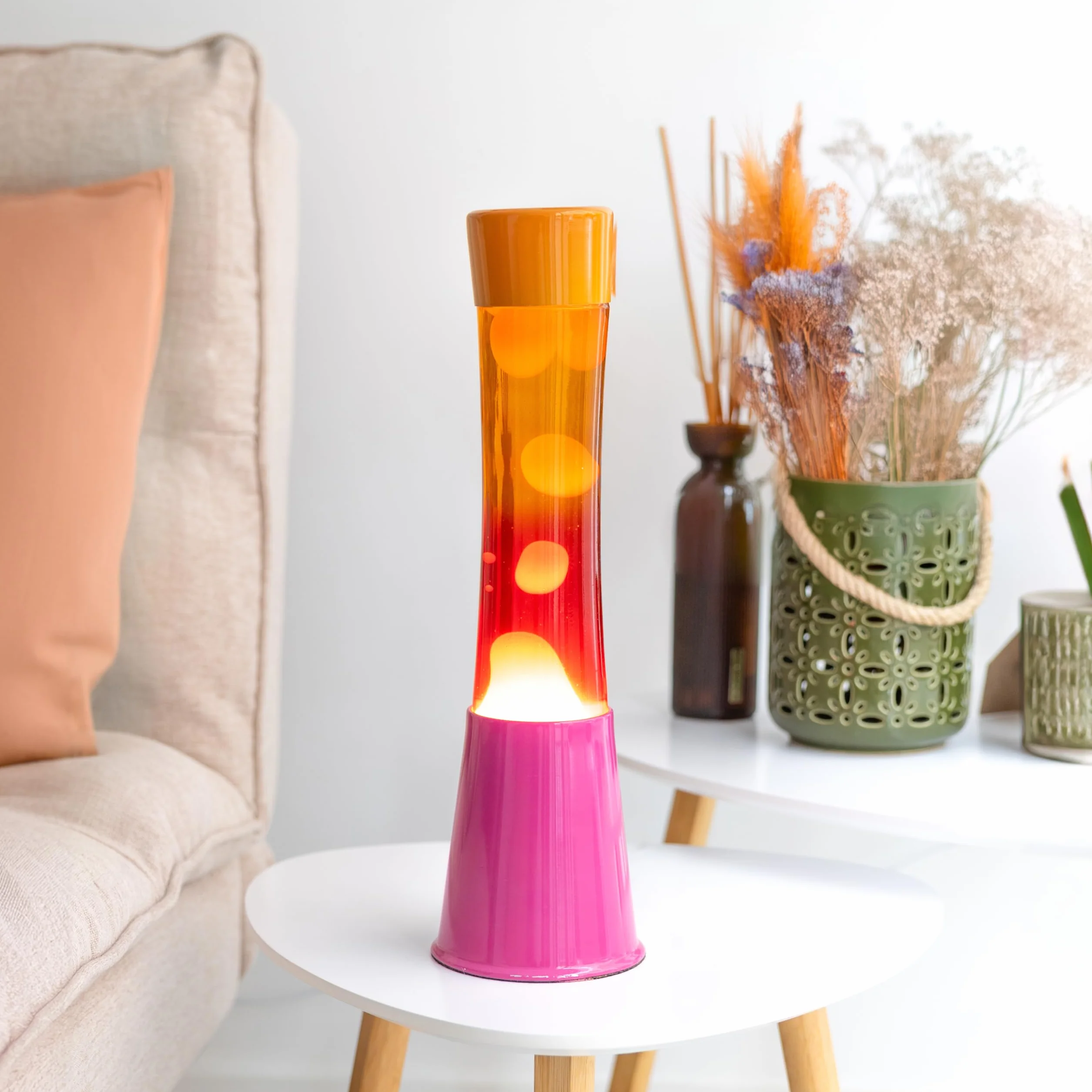 Lámpara de lava Fisura rosa naranja degradada 11 cm x 11 cm x 39,5 cm con bombilla de repuesto