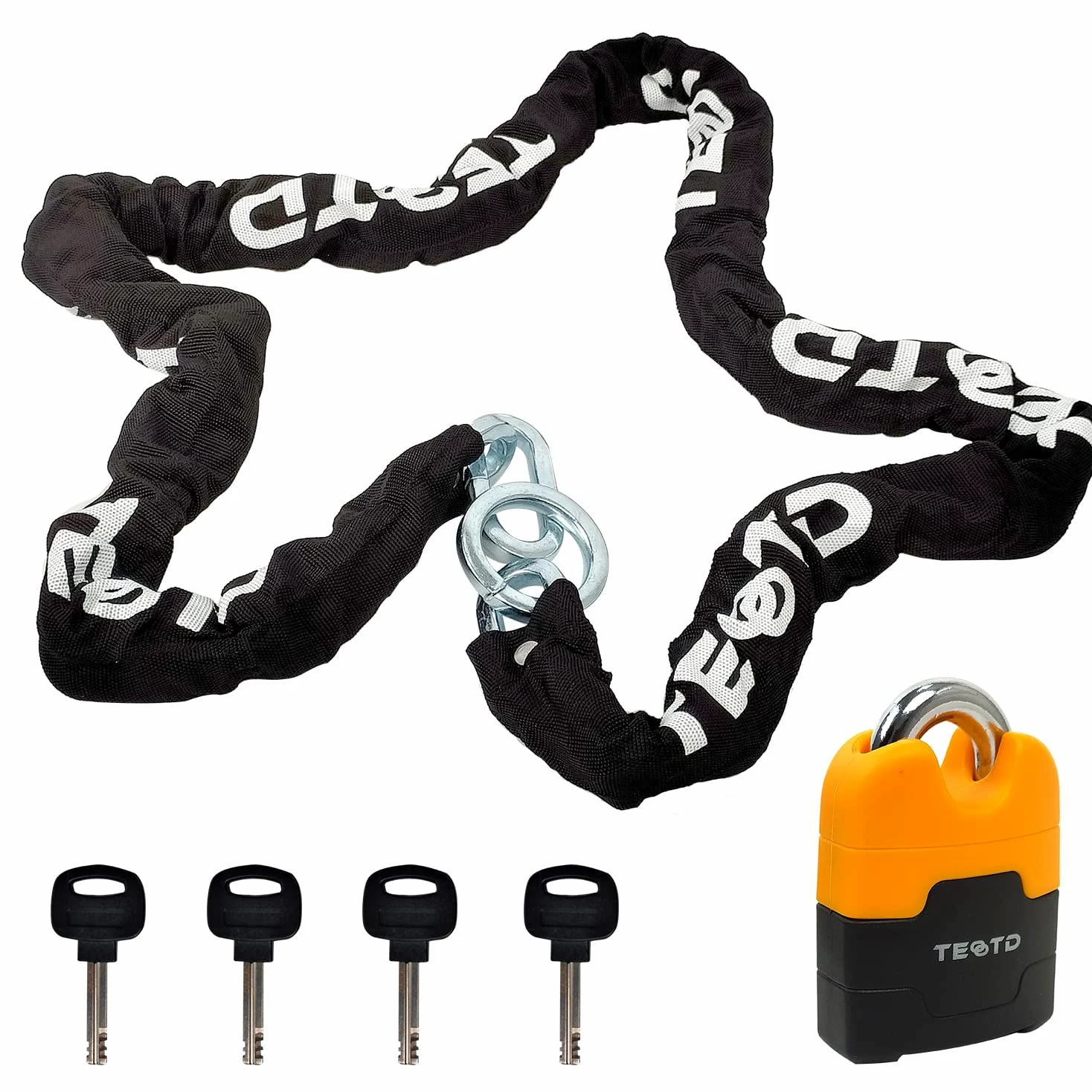 Candado de cadena antirrobo resistente para bicicleta, 160 cm de largo, cadena de 10 mm de grosor con cerradura de colores brillantes, 4 llaves para motocicletas, generadores, contenedores (8 libras)