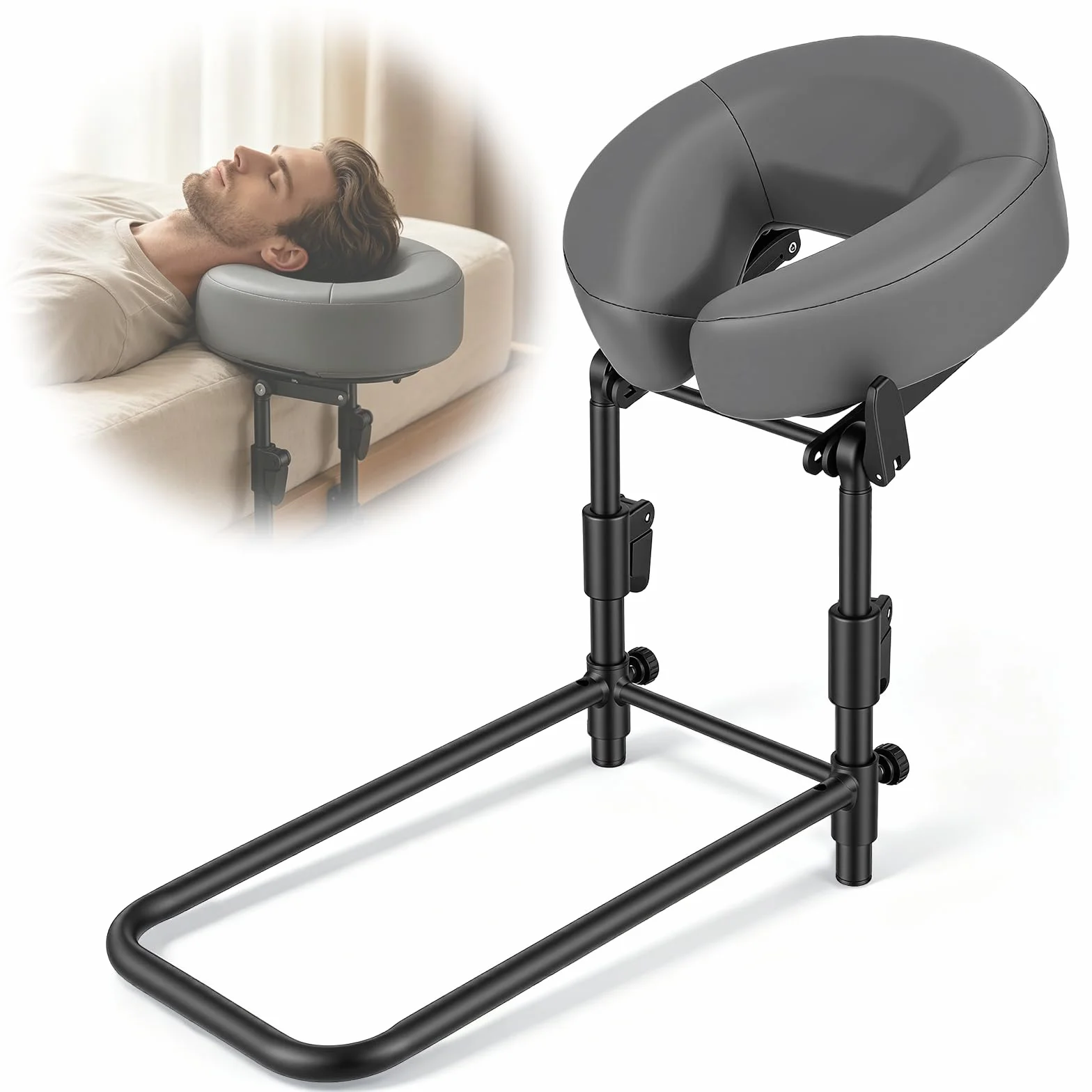 Reposacabezas de masaje ajustable para cama, soporte facial colchón 14-45cm, gris