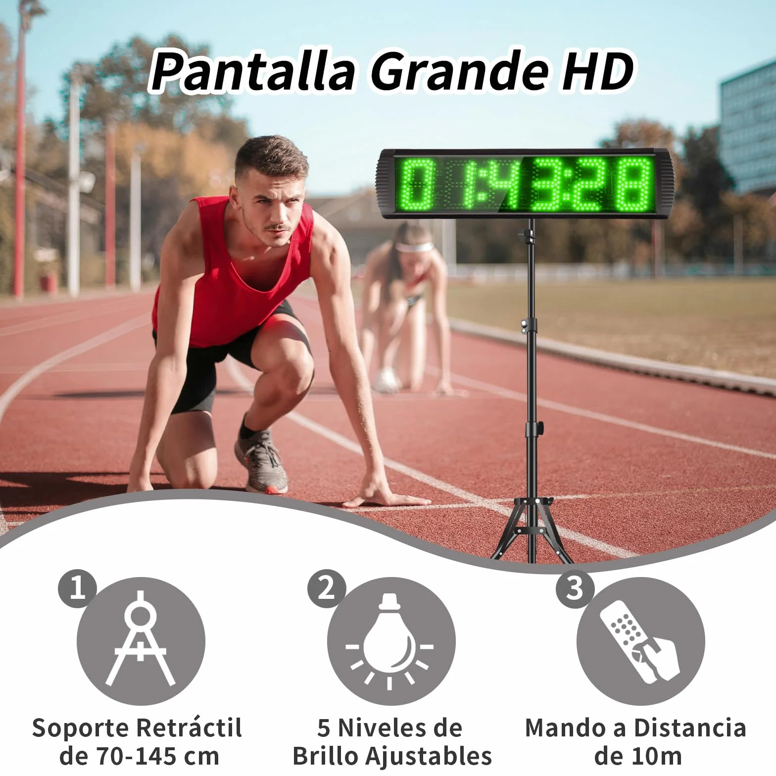 Temporizador con Botón de Inicio/Parada, Cronometros Deportivos 5'' con Soporte, 6 dígitos Temporizador de Cuenta Atrás/Arriba con Control Remoto, 12/24H Temporizado Digital para Maratón