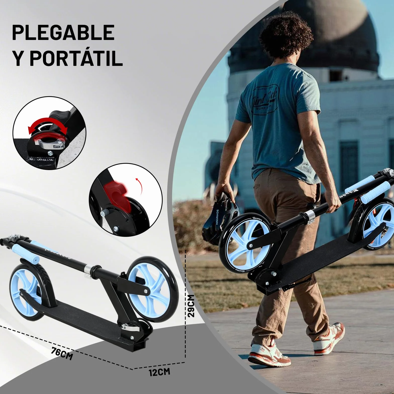 Patinete Scooter Plegable, Patinetes para niños y niñas, 9-14 años con Manillar Ajustable 88-98.5cm, Patinete con 2 Ruedas Grandes 200mm y Freno Posterior, Máx. 100kg