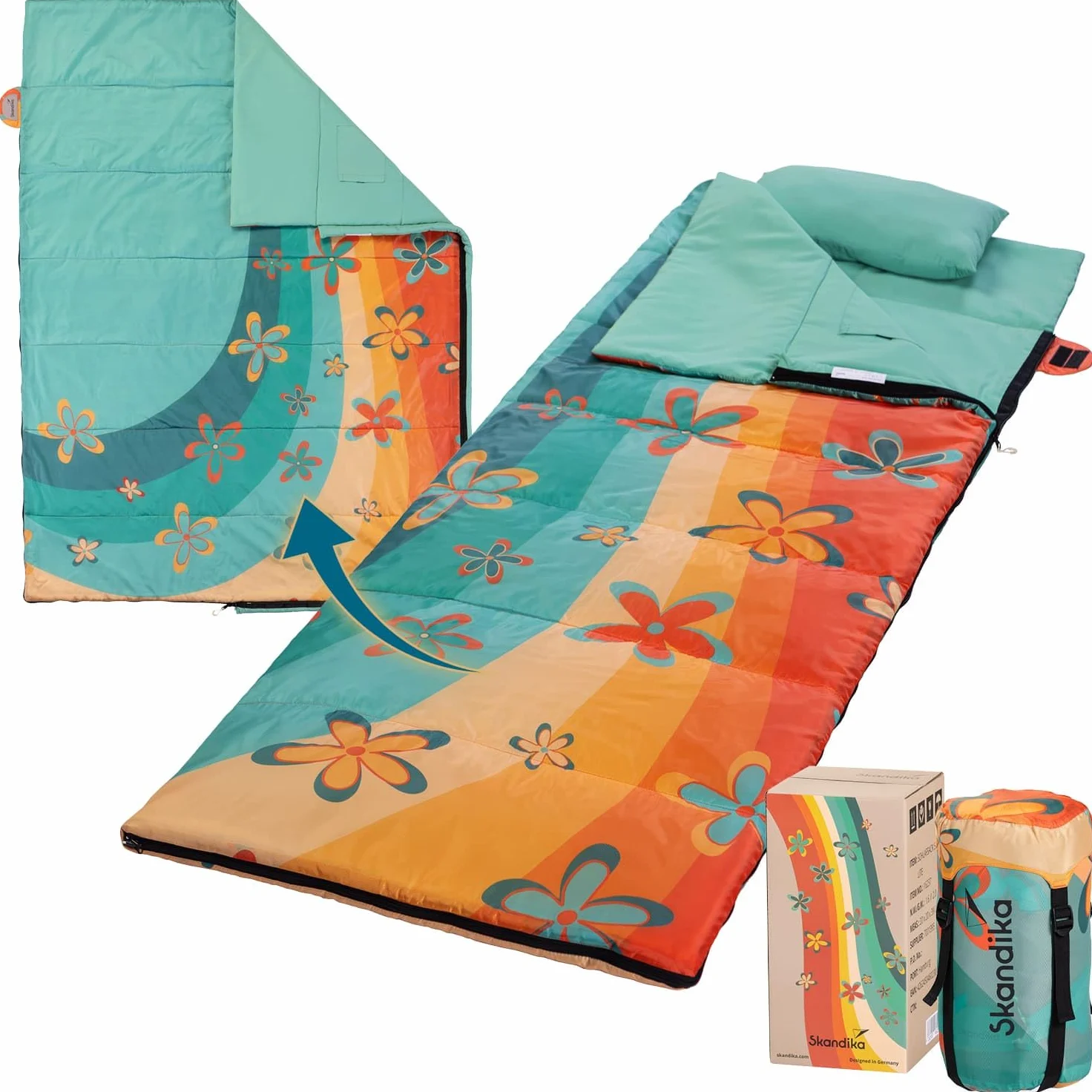 Skandika Sovro Lite 220 | Saco de Dormir Ligero para Adultos, Relleno de 150 g/m², para 3 Estaciones, se Puede Utilizar como Saco de Dormir Doble, con Almohada