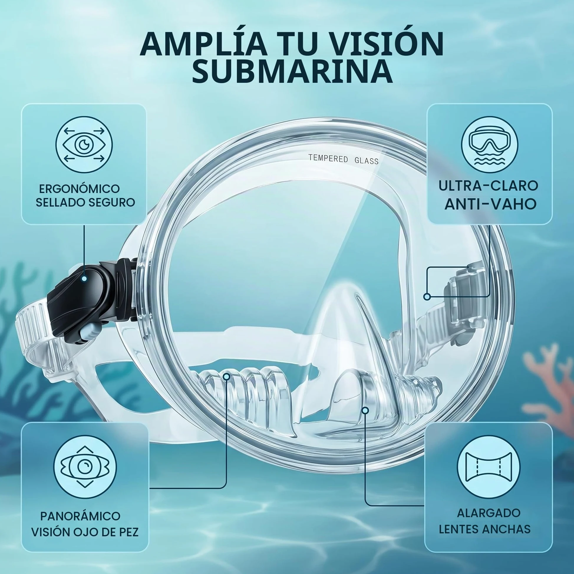 Máscara de Buceo, Máscara de Buceo, Mascarilla de Estilo Retro, Mascarilla de Pesca Submarina, Anti Niebla, Resistente Al Agua